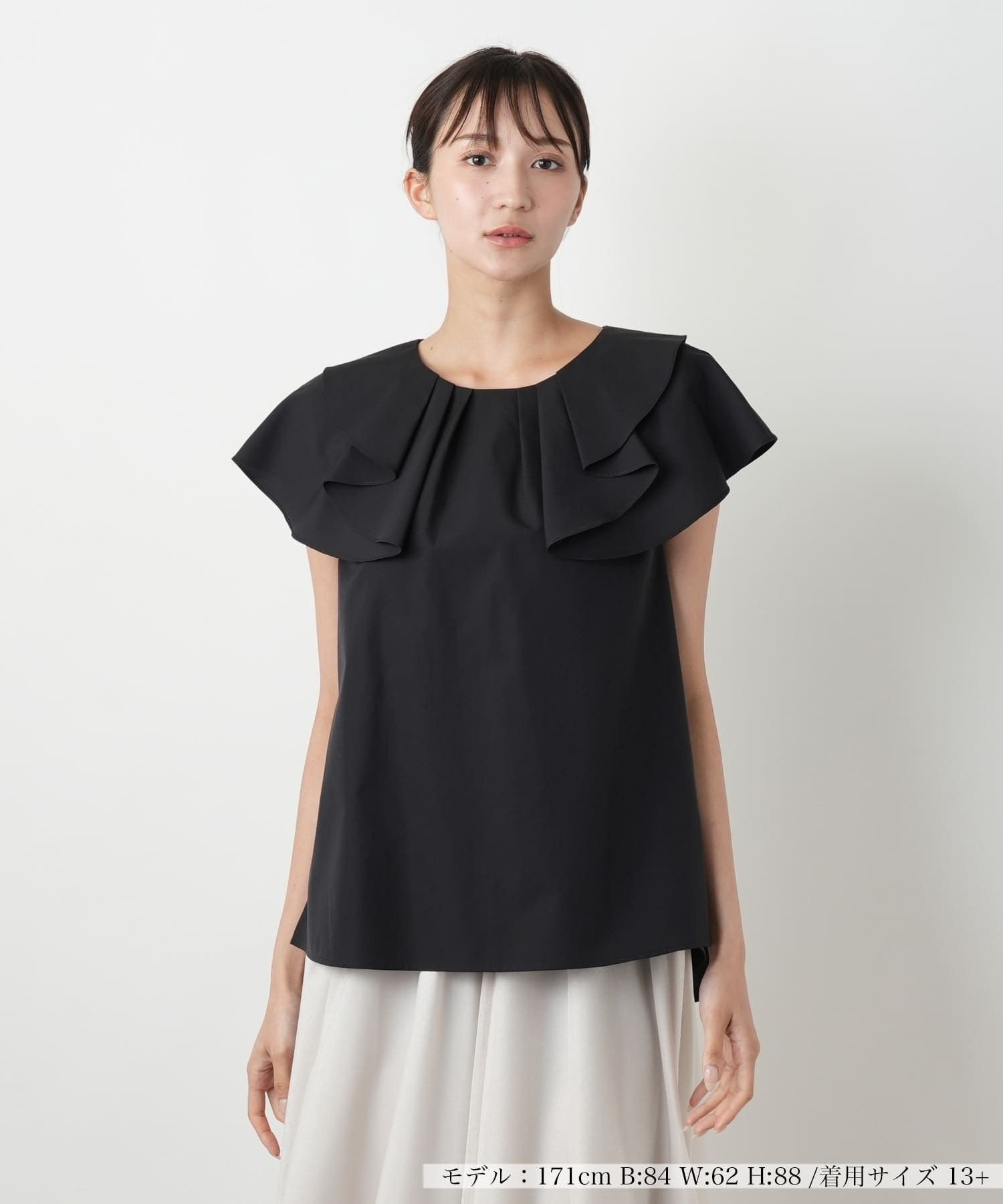 Leilian PLUS HOUSE ラッフルブラウス【BOURGE】 レリアン プラスハウス トップス シャツ・ブラウス ブルー ブラック ホワイト