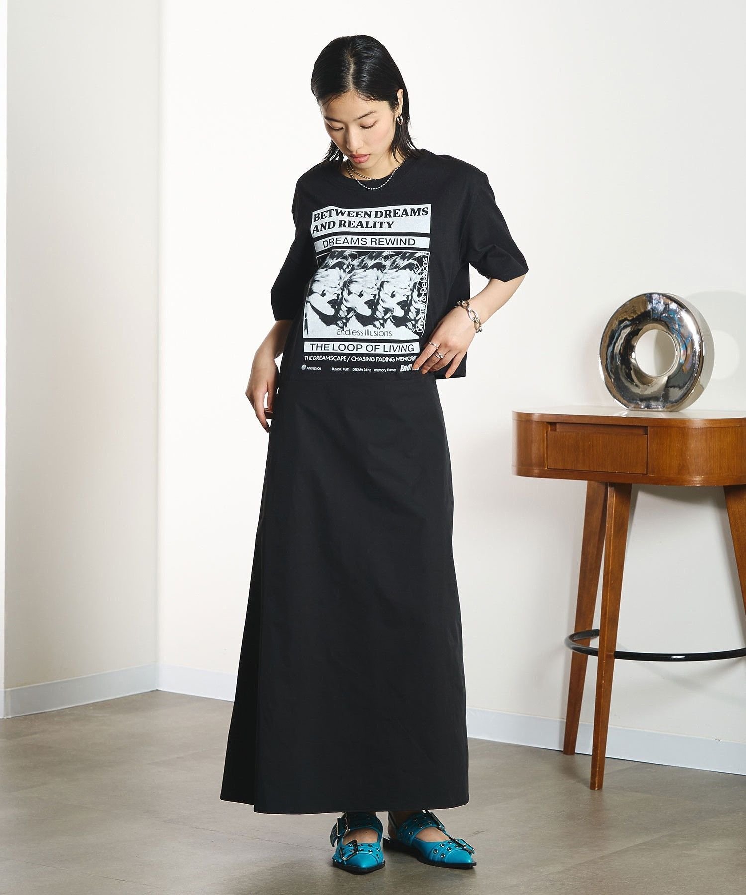 ROSE BUD OKIRAKU×ROSEBUD/BACK OPEN GRAPHIC DRESS ローズバッド ワンピース・ドレス ワンピース ブラック ブラウン