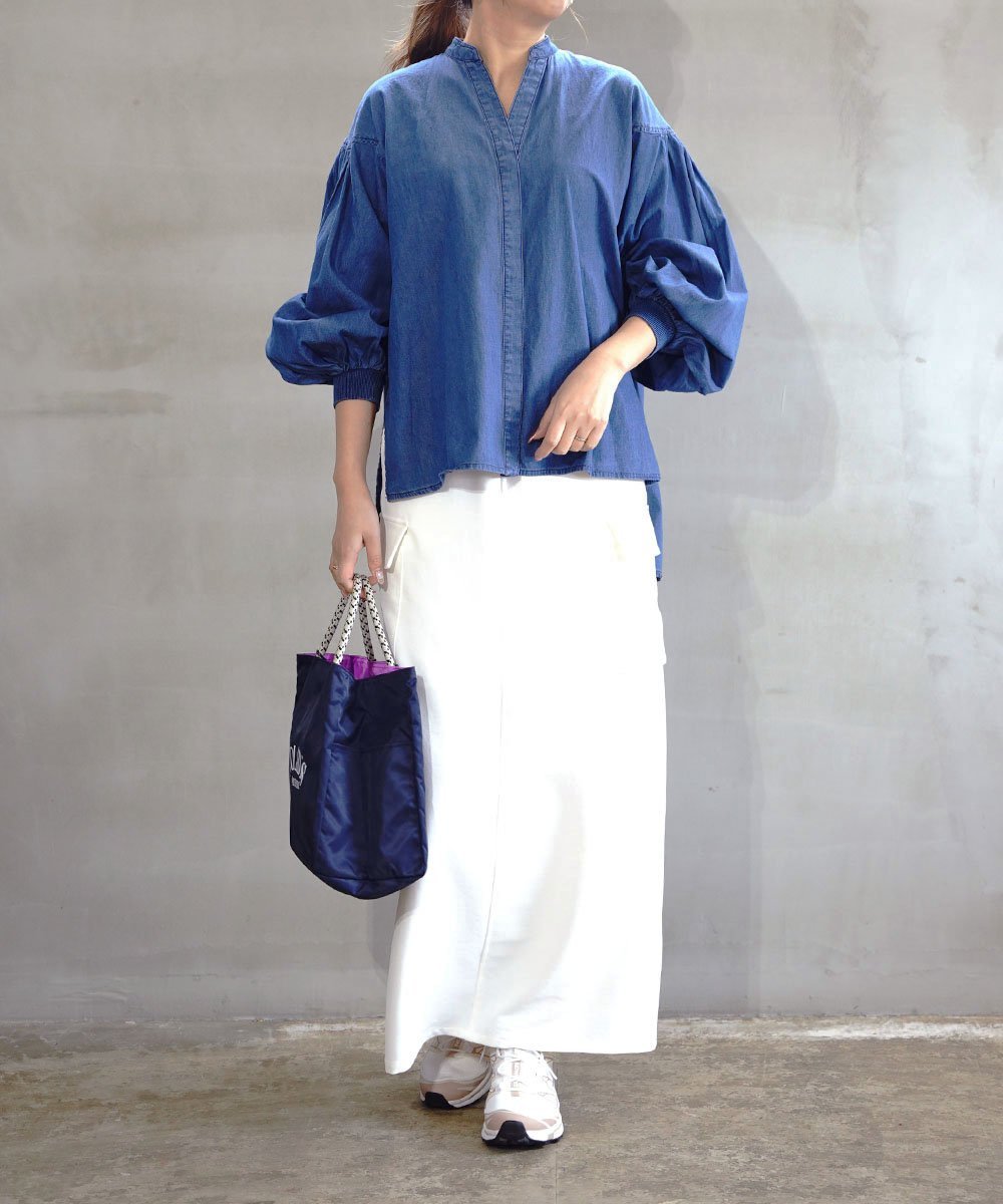 BLEU COMME. ブルーコム デニム袖ふんわりシャツ ブルーコムブルー トップス シャツ・ブラウス