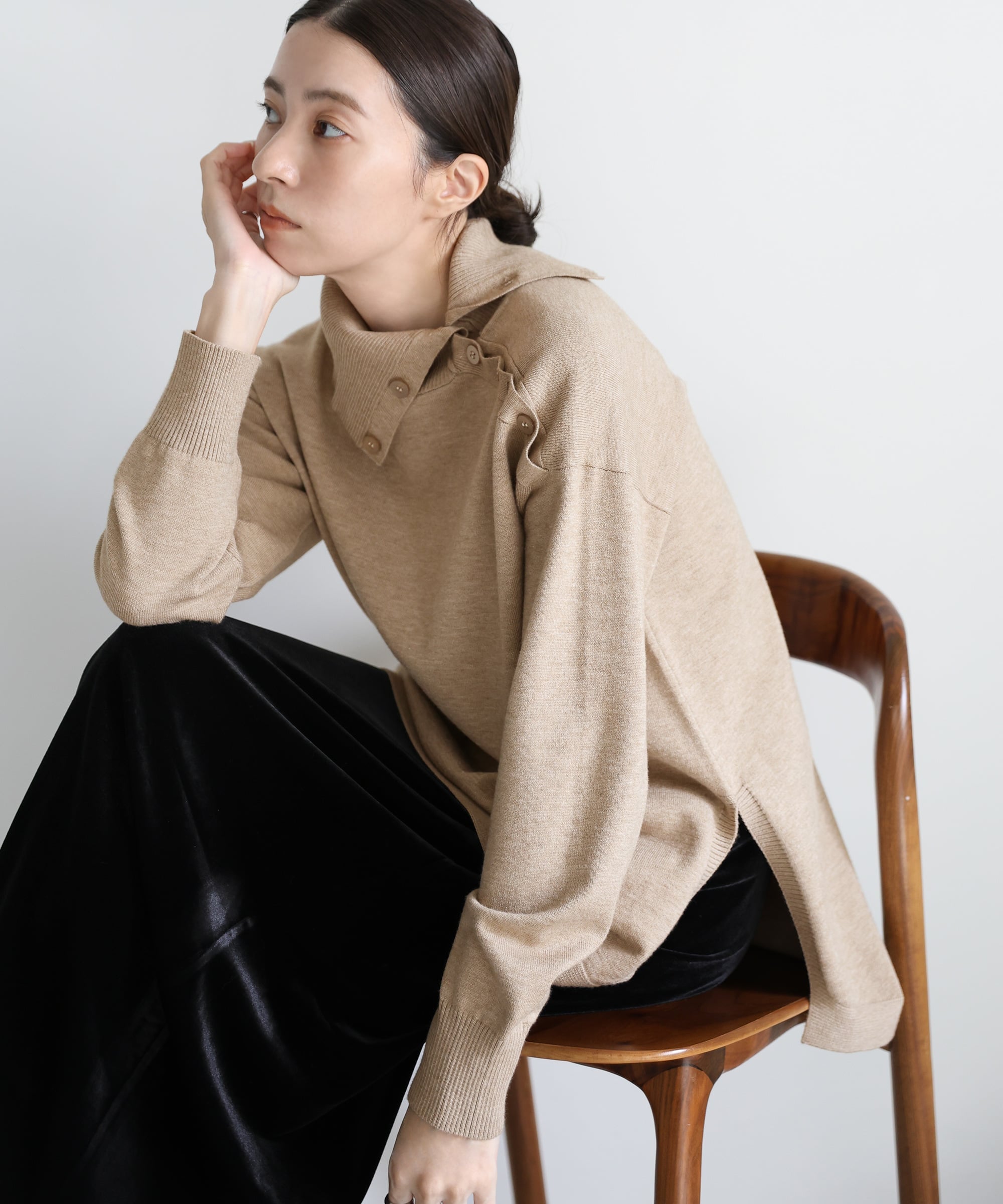 SELECT MOCA サイドボタンタートルネックニット セレクトモカ トップス ニット