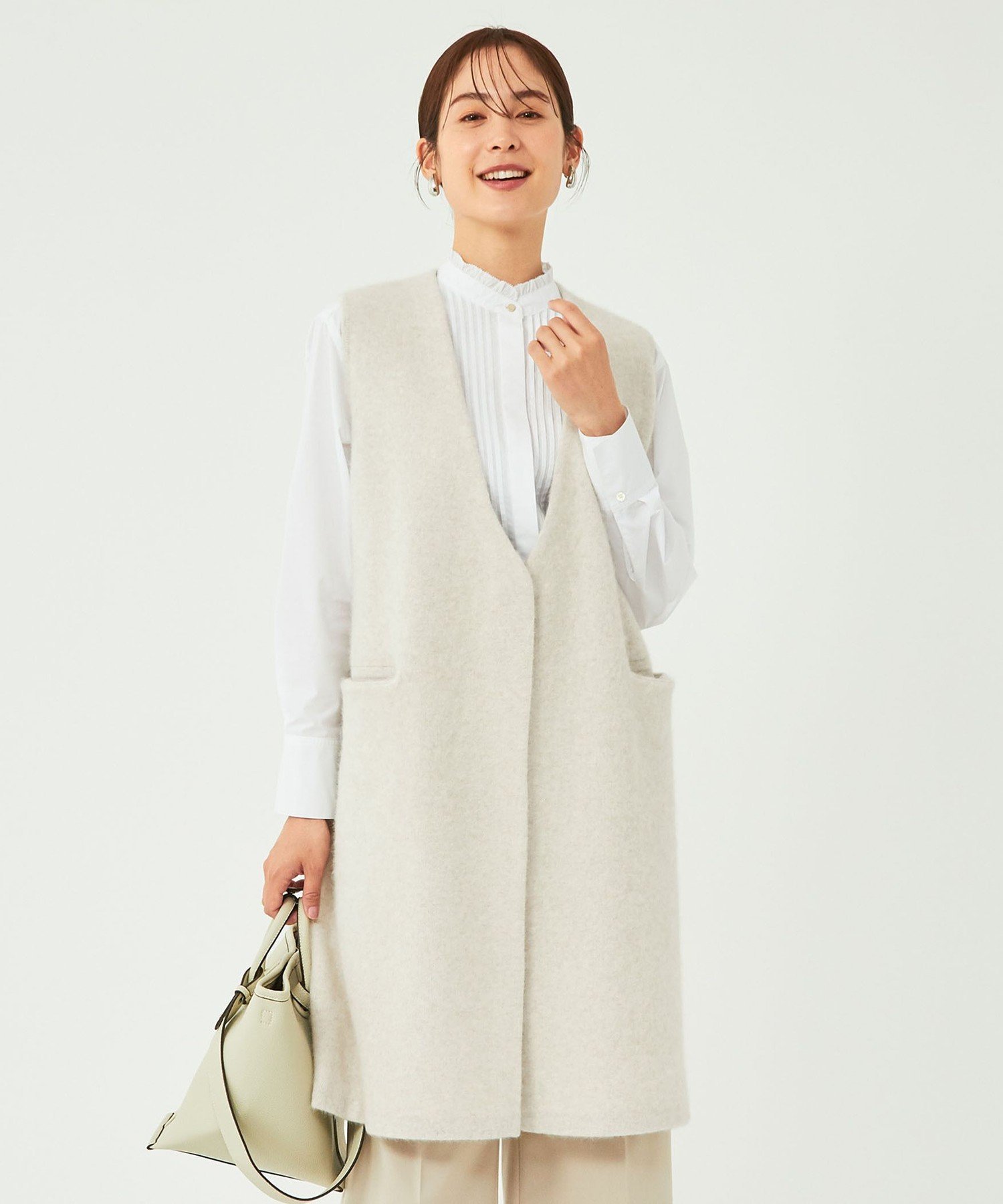 【SALE／50%OFF】UNITED ARROWS green label relaxing FOXブレンド セッケツ ロング ニット ジレ ユナイテッドアローズ アウトレット トップス ベスト・ジレ ネイビー ホワイト【送料無料】のサムネイル