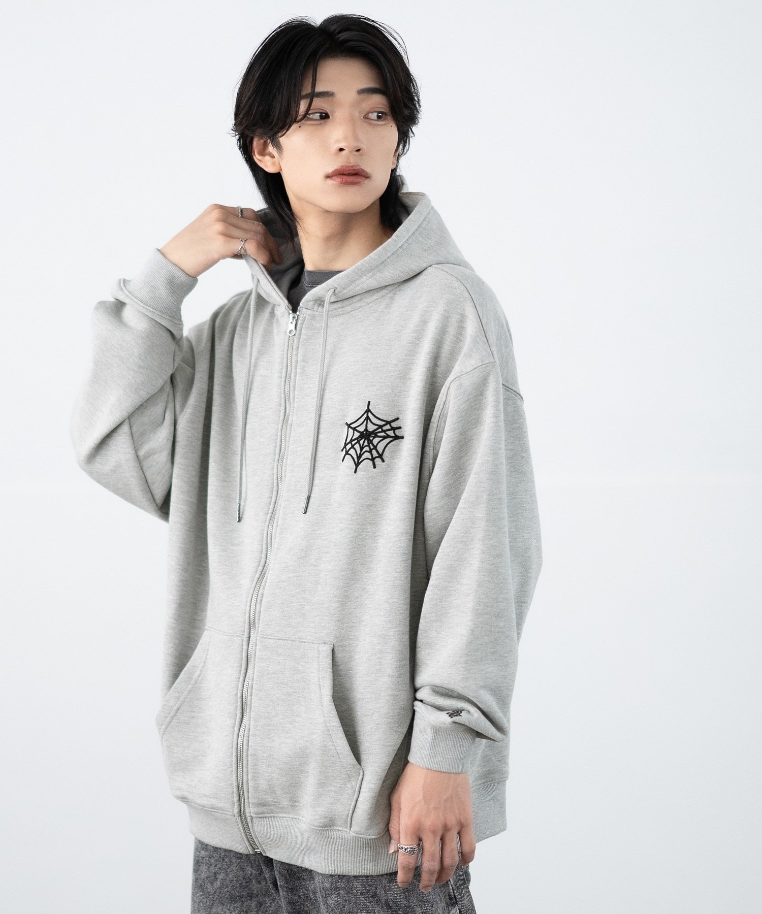 【SALE／50%OFF】SIDEWAY STANCE SIDEWAY STANCE サイドウェイスタンス ウェブ プリント スウェット ジップパーカー インプローブス トップス パーカー・フーディー ブラック グレー【送料無料】