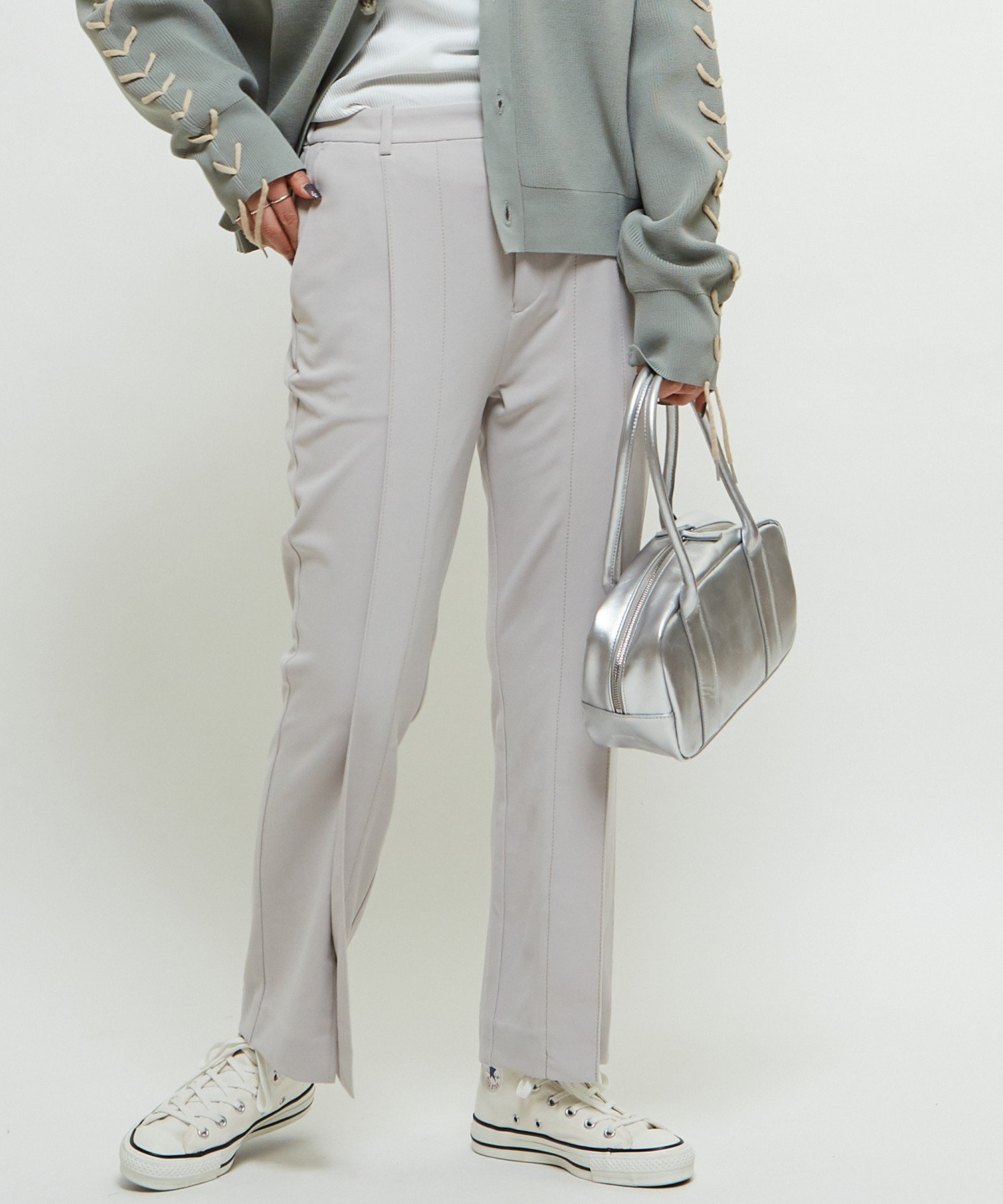 CONVERSE TOKYO WOMEN EASY SEMIFLARE STITCH SLACKS コンバーストウキョウ パンツ スラックス・ドレスパンツ ネイビー グレー【送料無料】