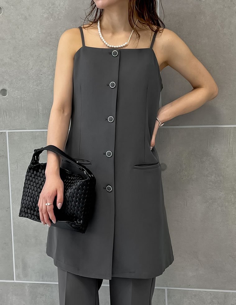 【SALE／40%OFF】Re:EDIT フロントボタンキャミチュニック リエディ トップス キャミソール グレー ブラック ホワイト stylife-15053656 Rakuten Fashion サンプル画像3