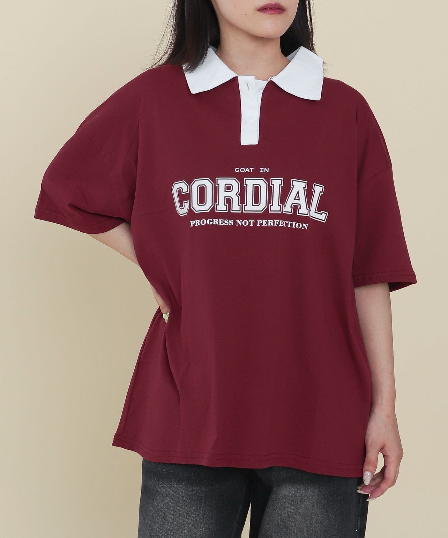 【SALE／33%OFF】WEGO LADY'S バイカラーロゴポロ ウィゴー トップス カットソー・Tシャツ ホワイト ワインレッド