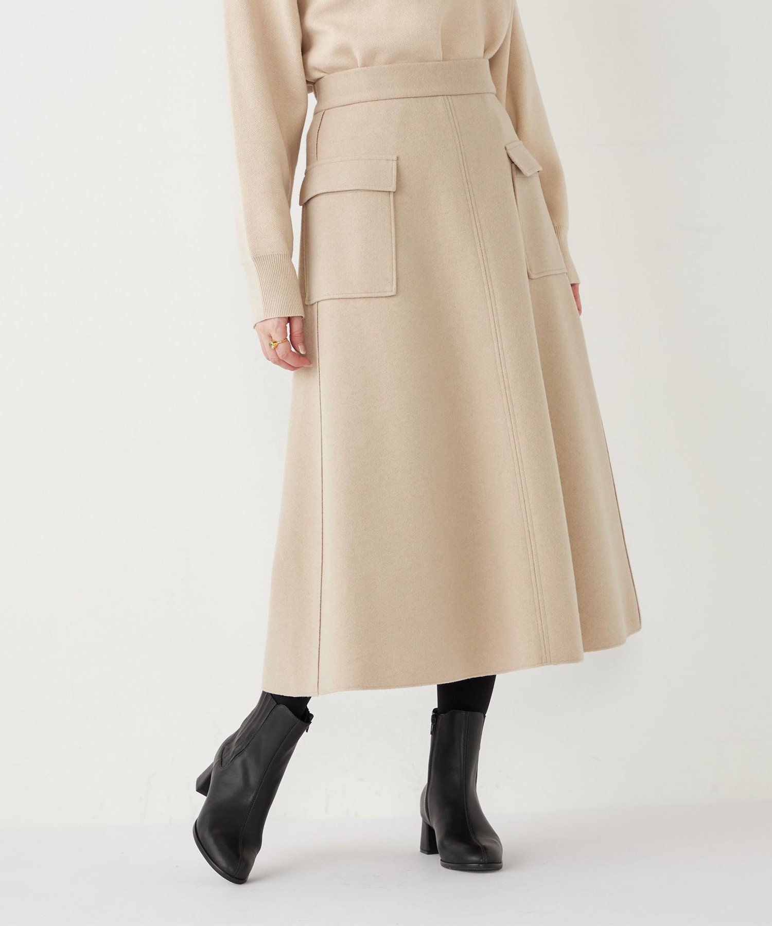 SHIPS Colors SHIPS Colors:＜手洗い可能＞ジャージーメルトン ポケット フレアスカート シップス スカート ミディアムスカート ネイビー ブラウン オレンジ ベージュ【送料無料】のサムネイル