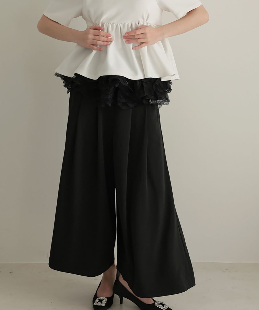 Donoban ドレープベルトワイドパンツ ドノバン パンツ スラックス・ドレスパンツ ブラック ベージュ ブラウン ホワイト【送料無料】