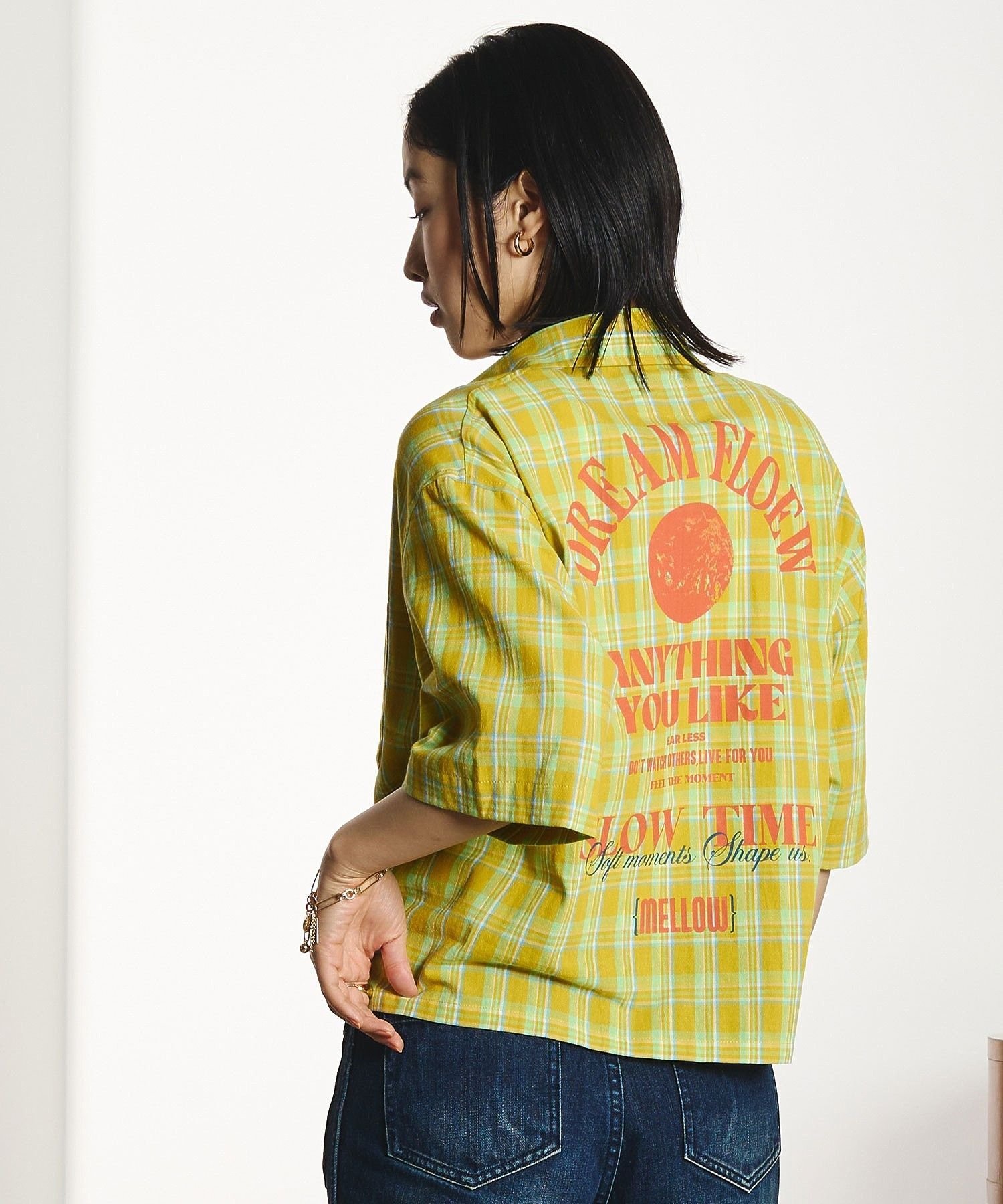 ROSE BUD OKIRAKU×ROSEBUD/BACK PRINT CHECK SHIRT ローズバッド トップス シャツ・ブラウス イエロー