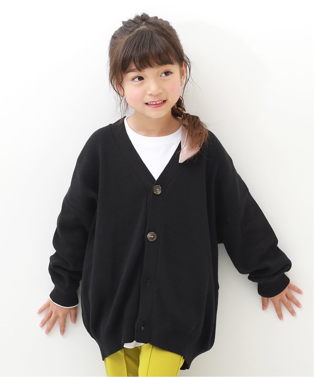 devirock ビッグシルエット コットンニットカーディガン デビロック 子供服 キッズ デビロック ニット カーディガン カーキ ブラウン ブラック ベージュ グレー