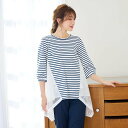 Rose Tiara バックレース切替ボーダーカットソー ローズティアラ トップス カットソー・Tシャツ ホワイト ブラック【送料無料】