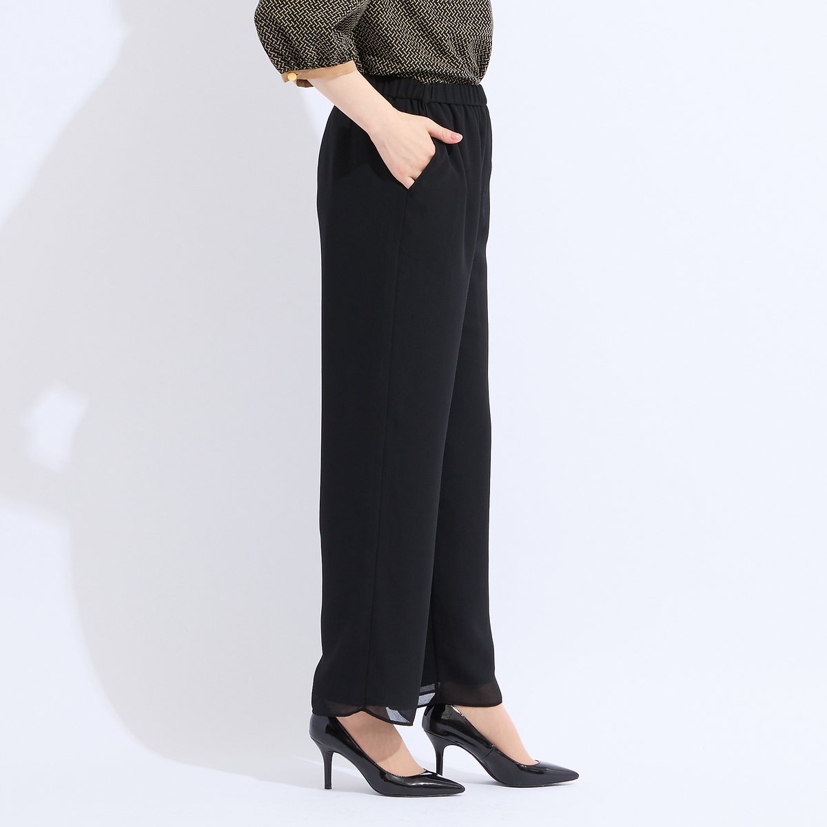 Liliane Burty 【セットアップ対応】梨地ジョーゼット オールゴムパンツ リリアンビューティ パンツ その他のパンツ ブラック【送料無料】