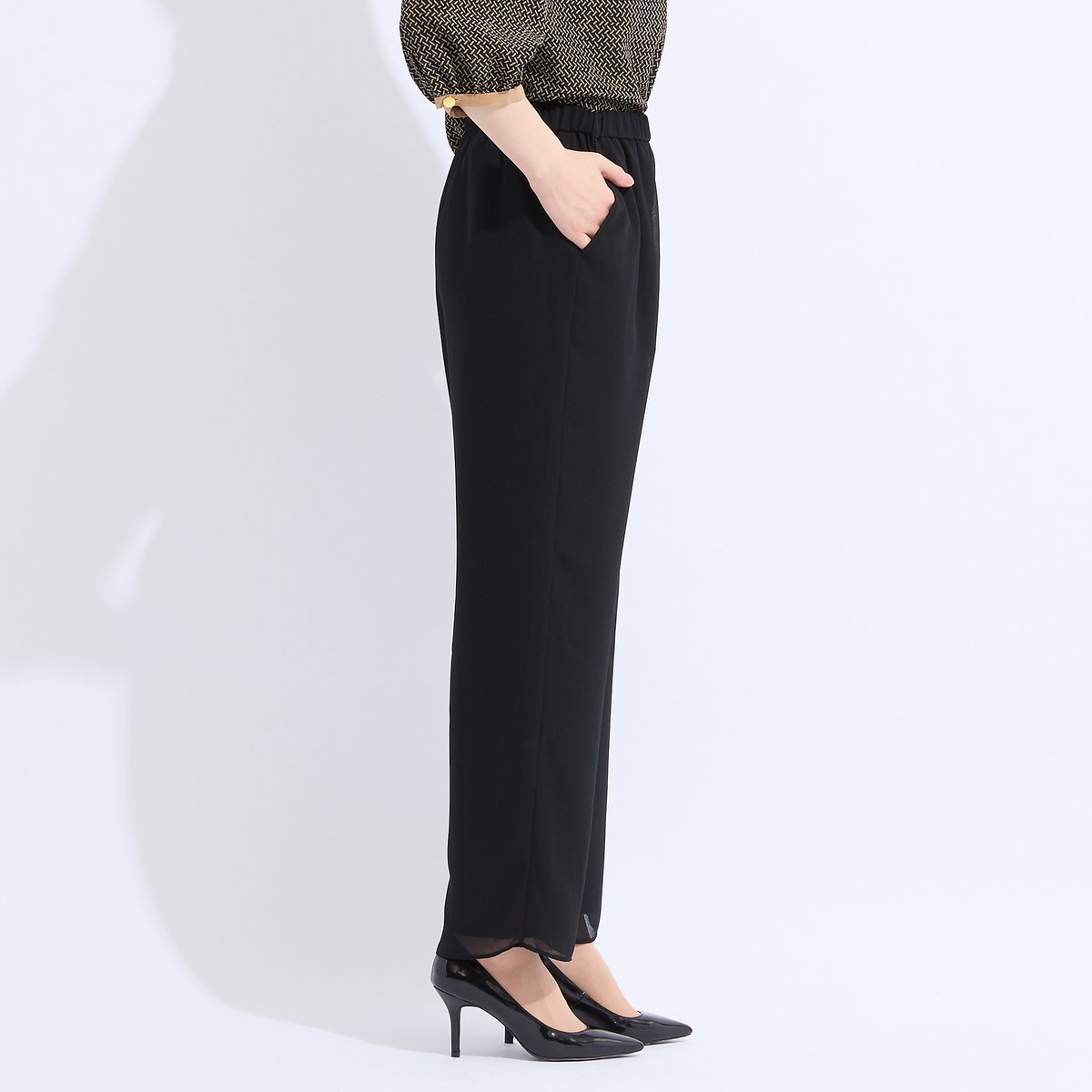 Liliane Burty 【セットアップ対応】梨地ジョーゼット オールゴムパンツ リリアンビューティ パンツ その他のパンツ ブラック【送料無料】