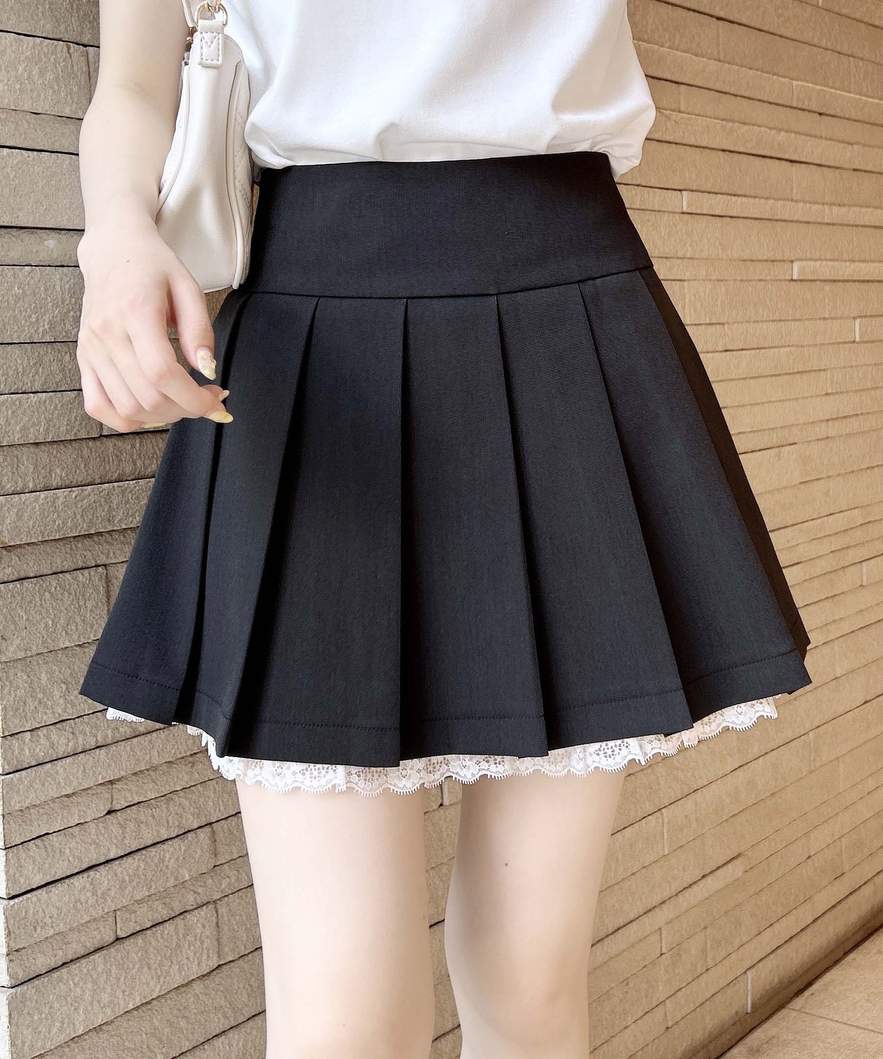 【SALE／37%OFF】INGNI レースレイヤープリーツスカパン イング スカート ミニスカート ベージュ グレー ブラックのサムネイル