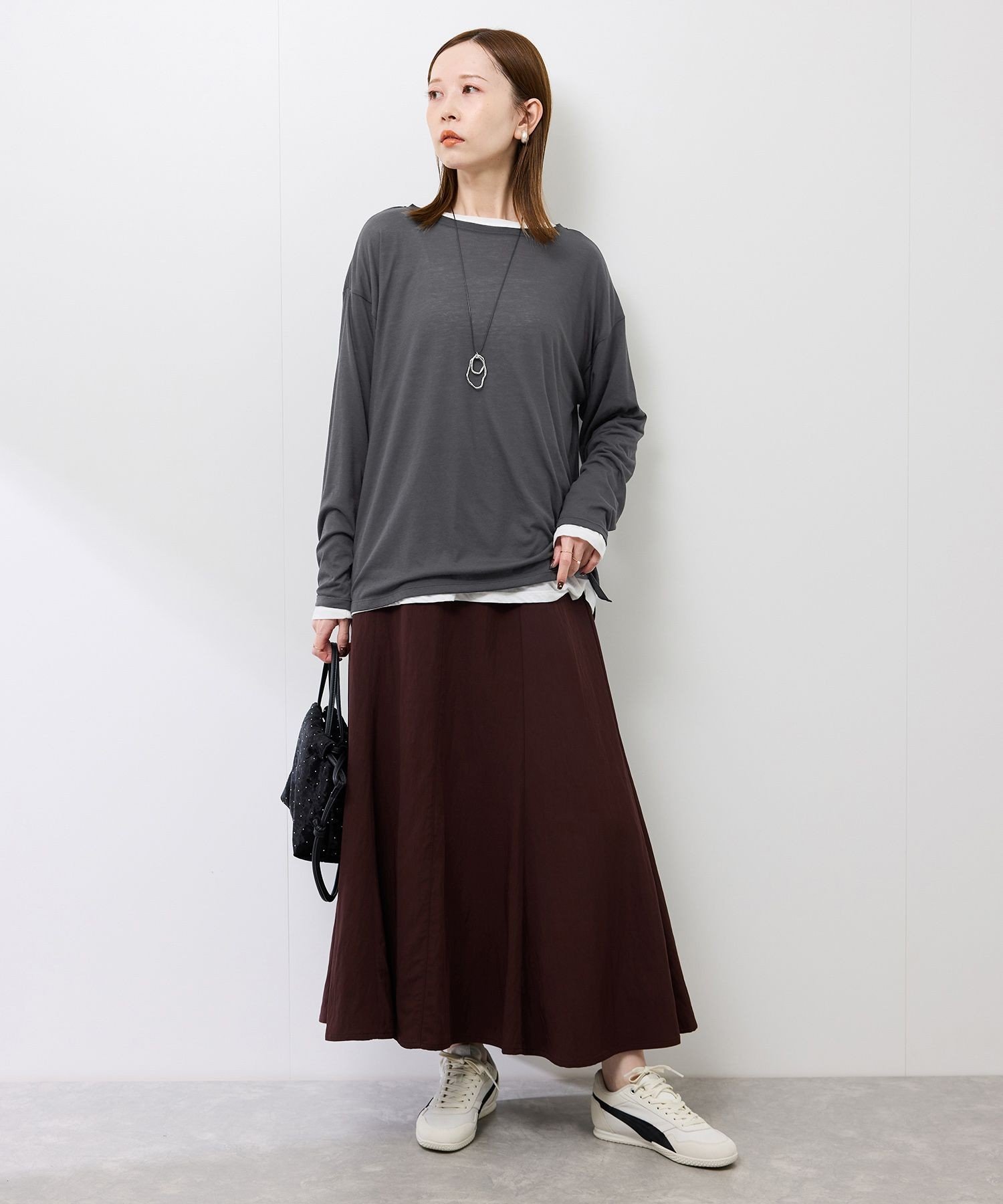 【SALE／30%OFF】ROPE' PICNIC シアーロングスリーブTシャツ ロペピクニック トップス カットソー・Tシャツ ホワイト グレー
