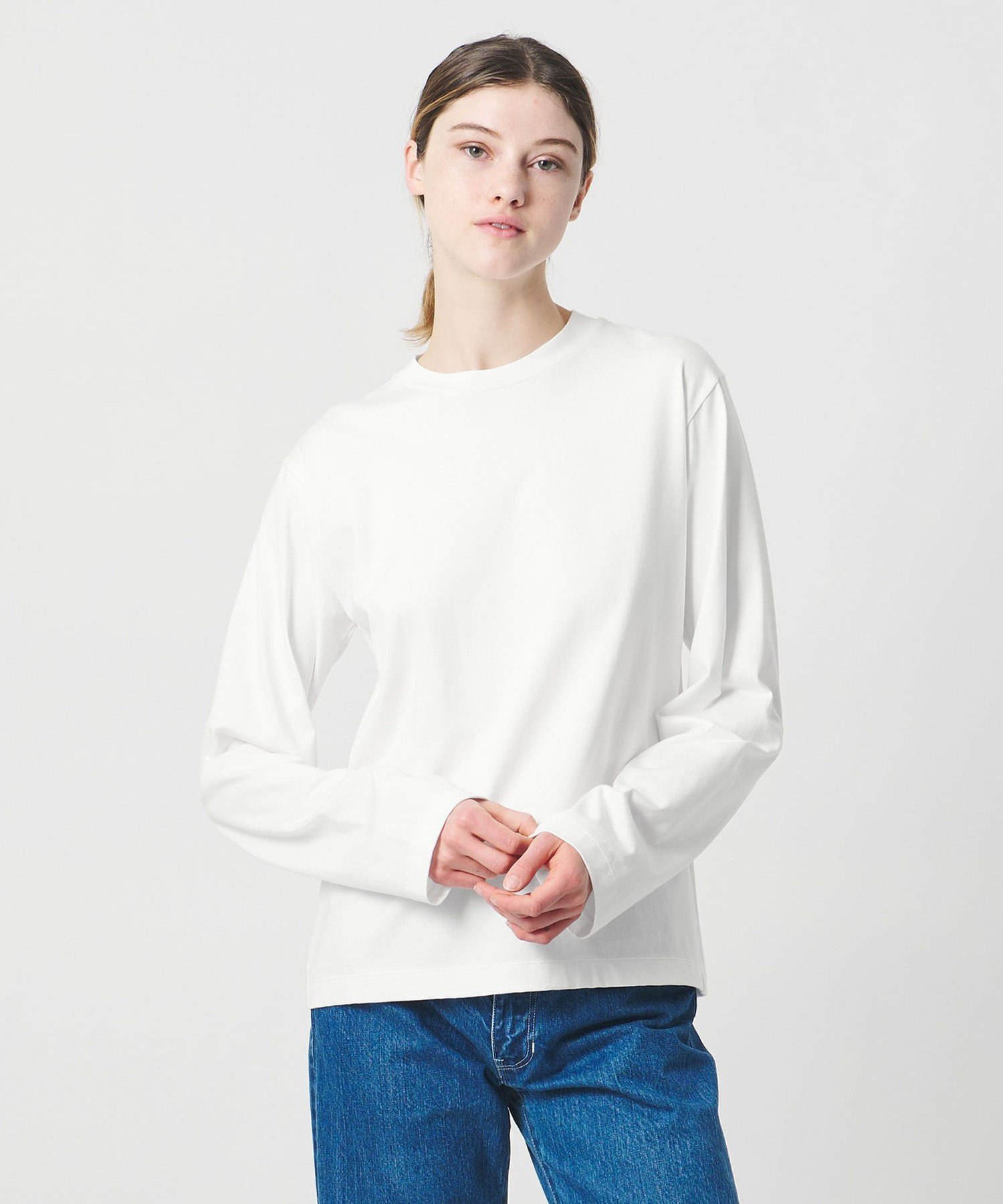 ＜LOEFF＞スビンコットン ロングスリーブ カットソー ユナイテッドアローズ トップス カットソー・Tシャツ グレー ホワイト