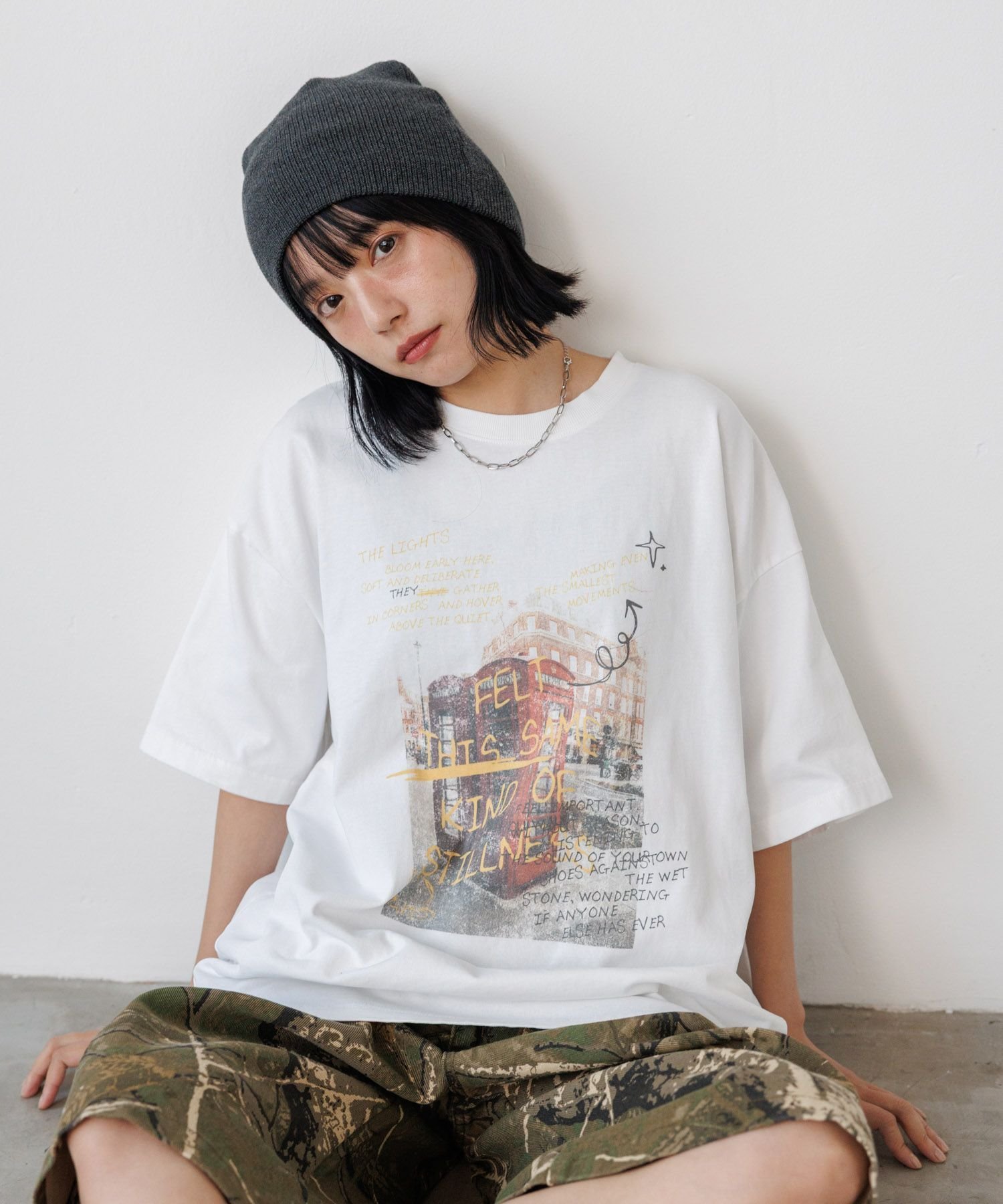 PAGEBOYLIM 【PBLIM】ポスターフォトTシャツ ページボーイ トップス カットソー・Tシャツ グレー ホワイト