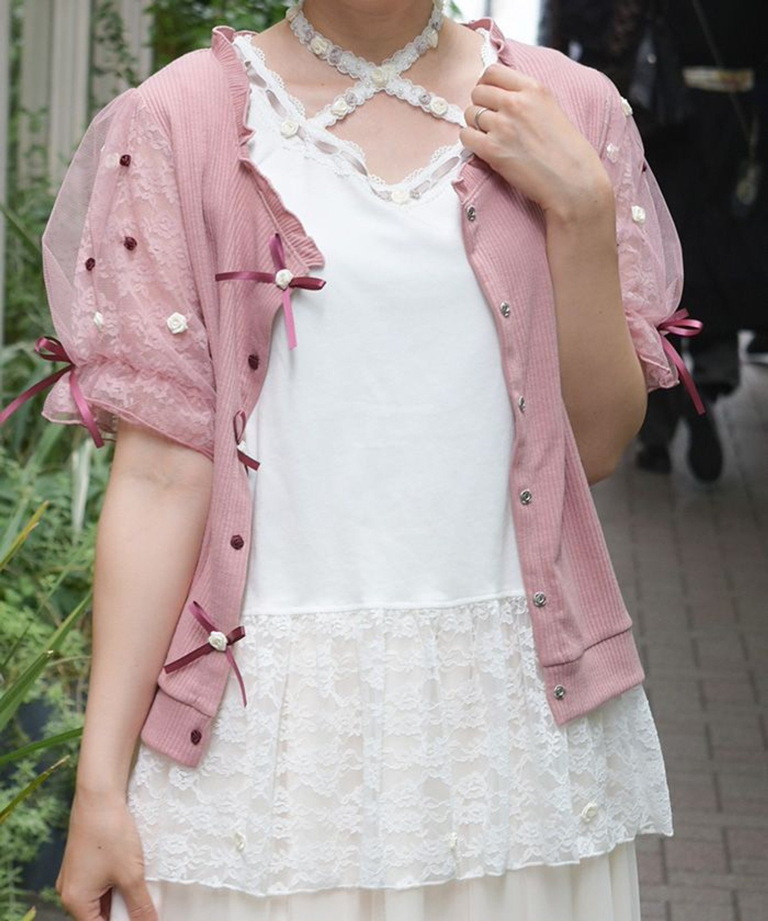 ローズストラップロングタンク アクシーズファム トップス ノースリーブ・タンクトップ ホワイト