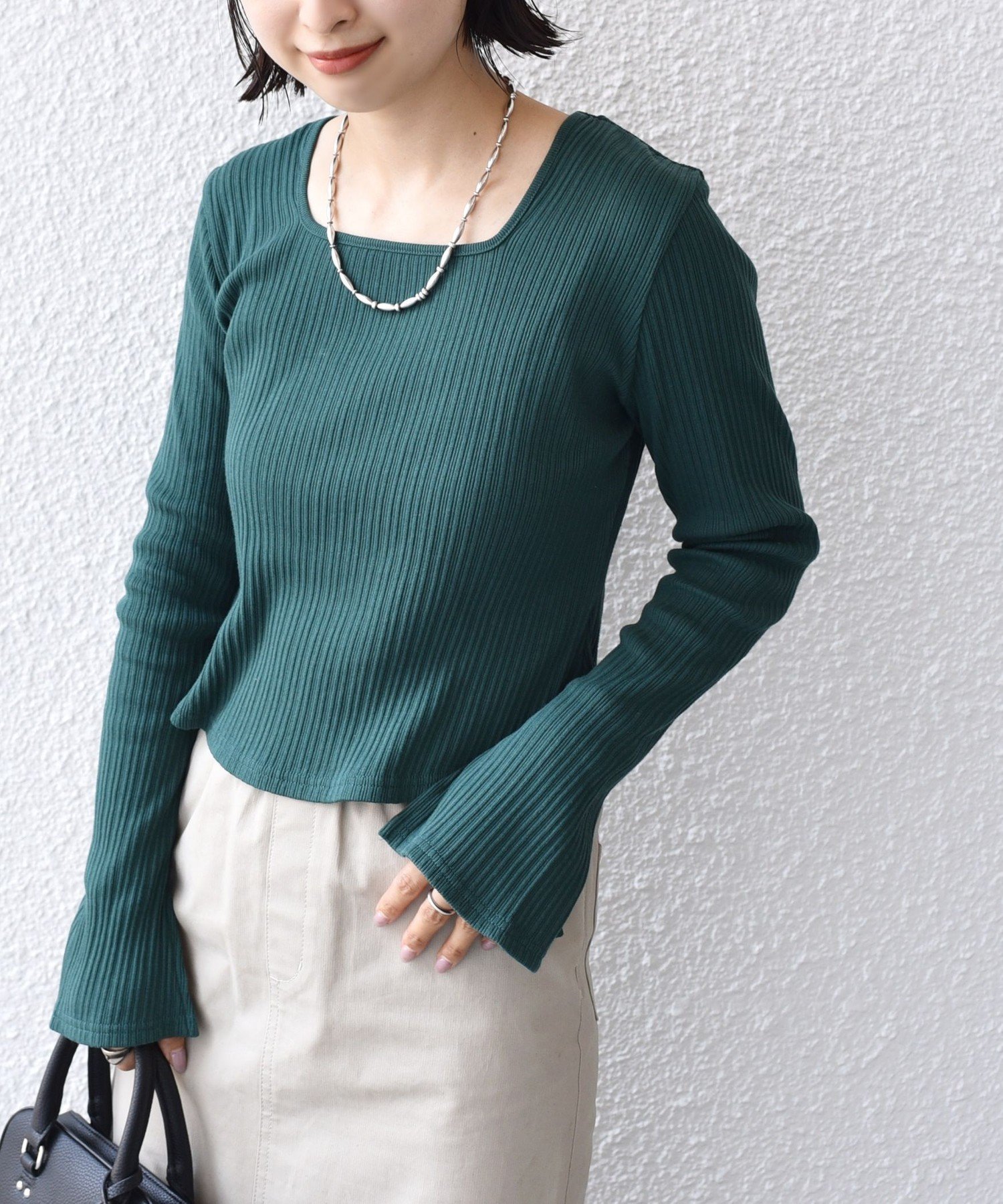 SHIPS WOMEN * ＜着丈が選べる2サイズ展開＞スクエア ネック 2WAY リブ トップス ◇ シップス トップス カットソー・Tシャツ グリーン ホワイト ブラック【送料無料】のサムネイル