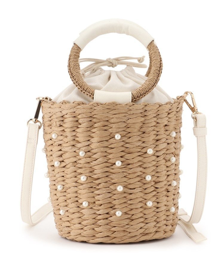 OberTashe 雑材2WAYパール調付バケツショルダー エスペランサ バッグ ハンドバッグ ホワイト ブラック【送料無料】のサムネイル