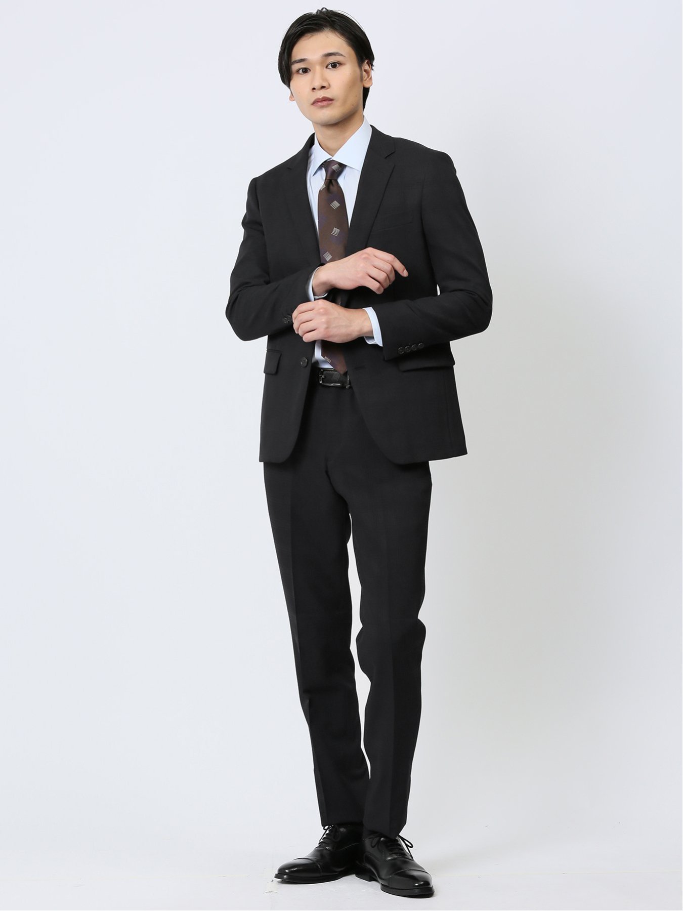 TAKA-Q 【24AW】 ストレッチウォッシャブル スリムフィット 2ボタン2ピーススーツ チェック黒 メンズ セットアップ ジャケット ビジネス カジュアル 通勤 仕事 タカキュー スーツ・フォーマル セットアップスーツ ブラック【送料無料】