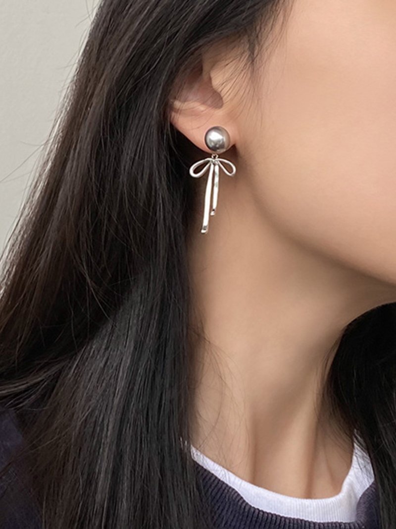 2wayメタルリボンキャッチピアス スレンダー アクセサリー・腕時計 ピアス シルバー