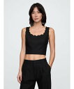 GAP (W)リネンブレンド スカラップクロップドトップス ギャップ トップス ノースリーブ・タンクトップ ブラック【送料無料】