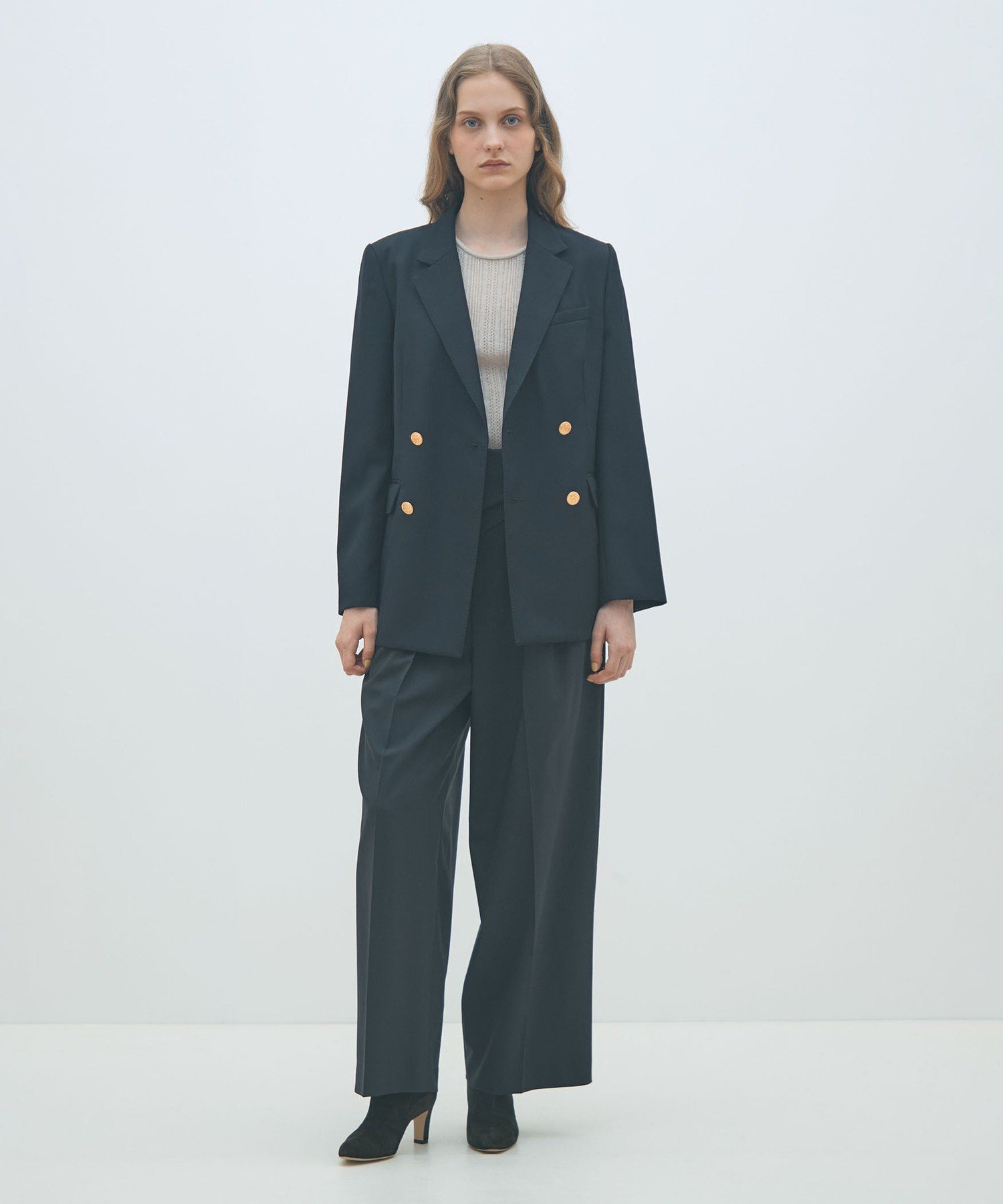 MACPHEE ポリエステルウールストレッチ タックワイドパンツ トゥモローランド パンツ スラックス・ドレスパンツ ネイビー ワインレッド