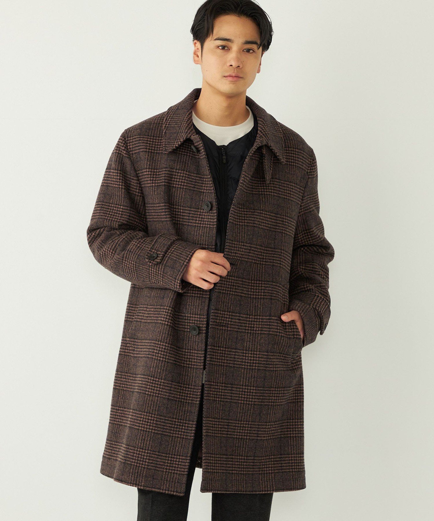 SHIPS Colors SHIPS Colors:ホロウ ウール ステンカラーコート シップス ジャケット・アウター ステンカラーコート グレー ブラウン ネ...