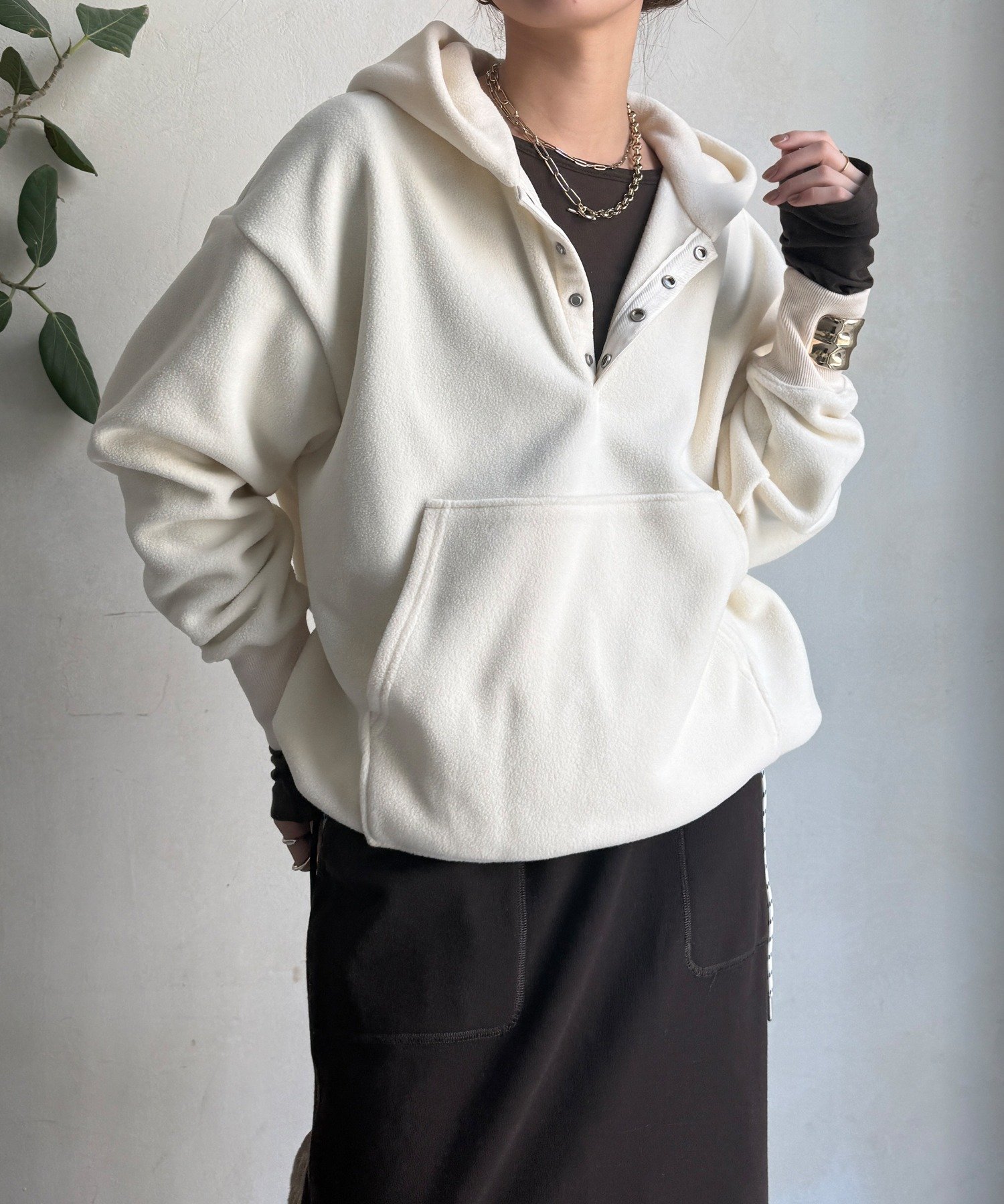 DouDou フリーススナッププルオーバー ドゥドゥ トップス カットソー・Tシャツ グレー ホワイト【送料無料】