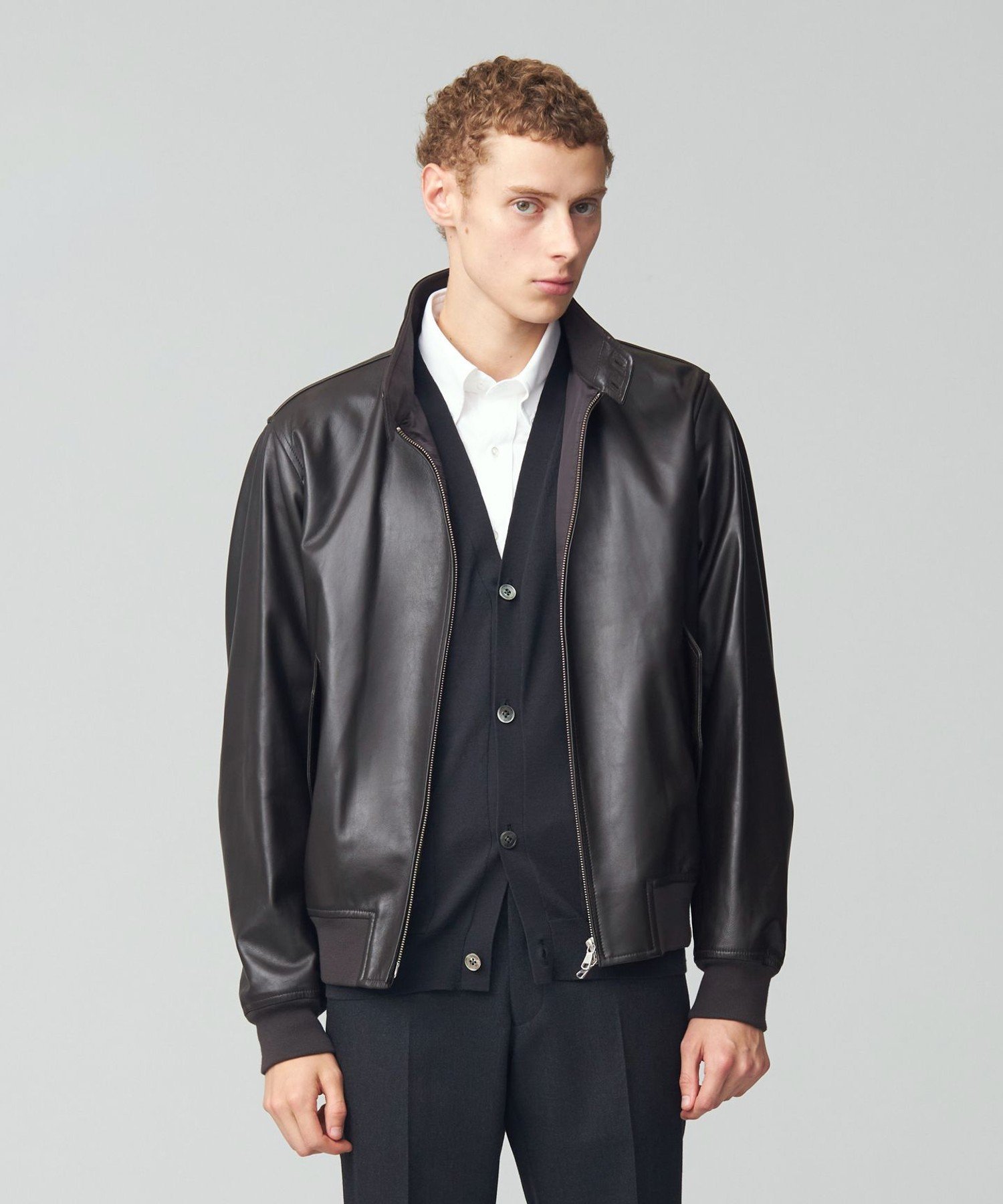 Napa Leather Golf Jacket JROVSA0111: Dark Brown