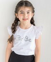BeBe シルバースパンコールロゴフリル袖Tシャツ(100~160cm) ベベ オンライン ストア トップス カットソー・Tシャツ ブラック ホワイト【送料無料】