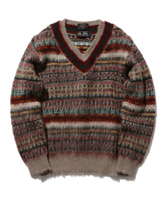 【SALE/60%OFF】BEAMS PLUS gim / 別注 Shaggy Fair Isle Cricket Knit ビームス アウトレット トップス ニット ベージュ グリーン【送料無料】