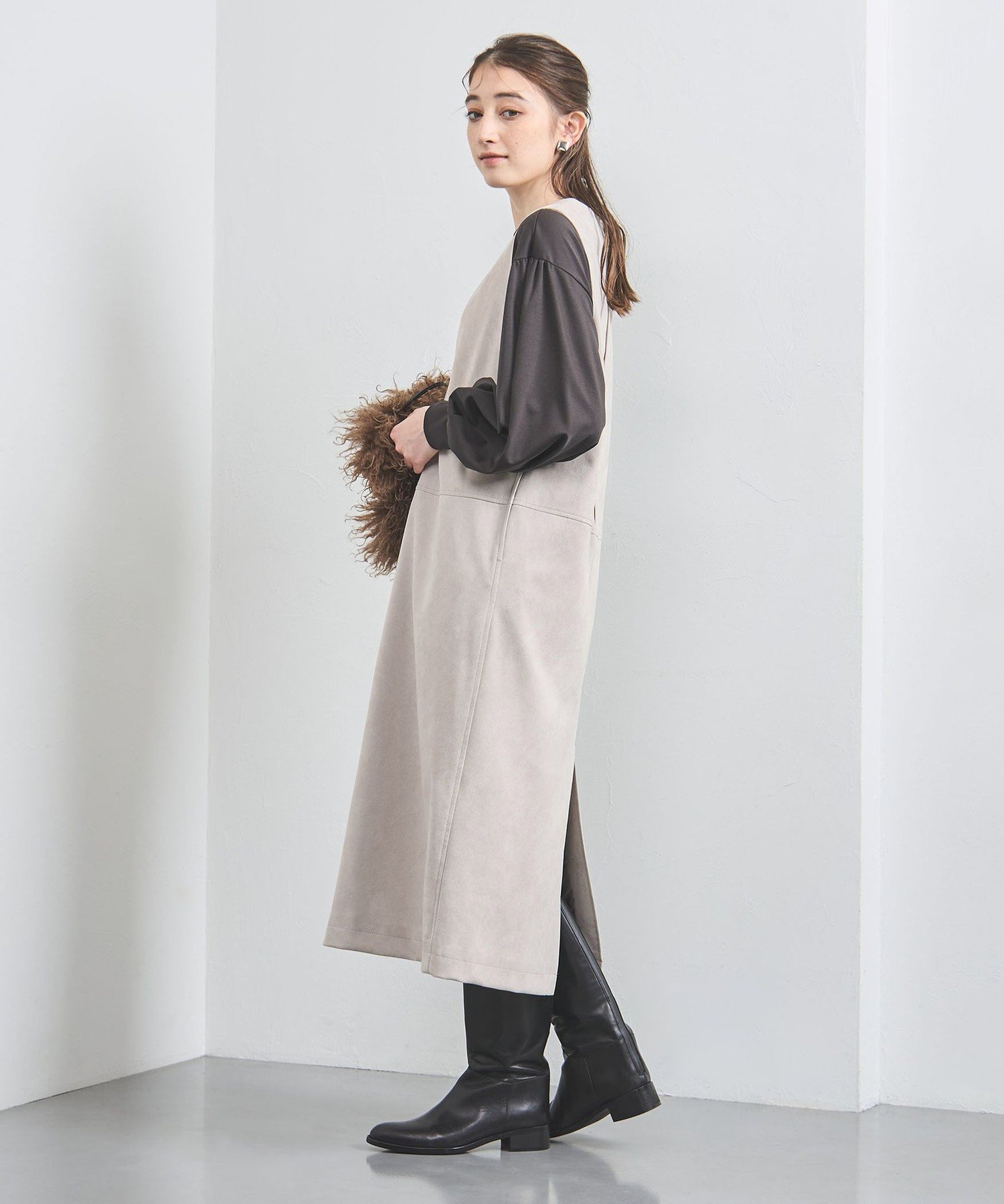 【SALE/40%OFF】UNITED ARROWS スエードライク ジャンパースカート ユナイテッドアローズ アウトレット ワンピース・ドレス ジャンパースカート グレー【送料無料】