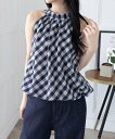 【SALE/20%OFF】clear ホルターネックチェック柄ブラウス クリア トップス シャツ・ブラウス ネイビー(4)
