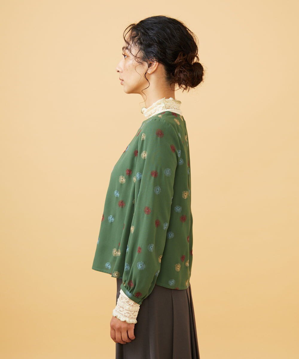Jocomomola Estrella ハートネックフラワー刺繍ブラウス ホコモモラ トップス シャツ・ブラウス ブラウン グリーン