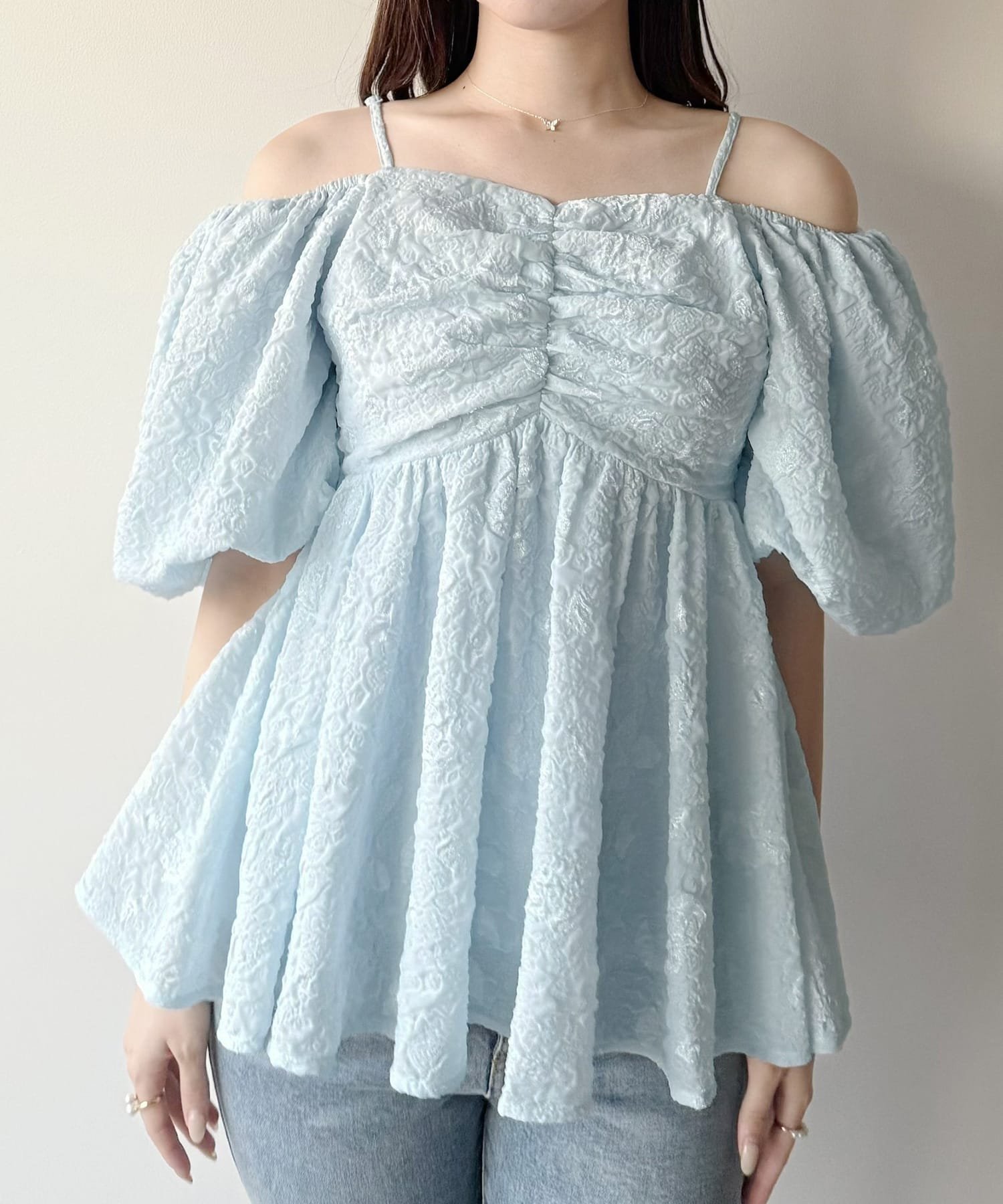 JUNOAH mipiarl 2wayボリュームスリーブべプラムトップス ジュノア トップス シャツ・ブラウス ホワイト ピンク グリーン ブラック ブルー