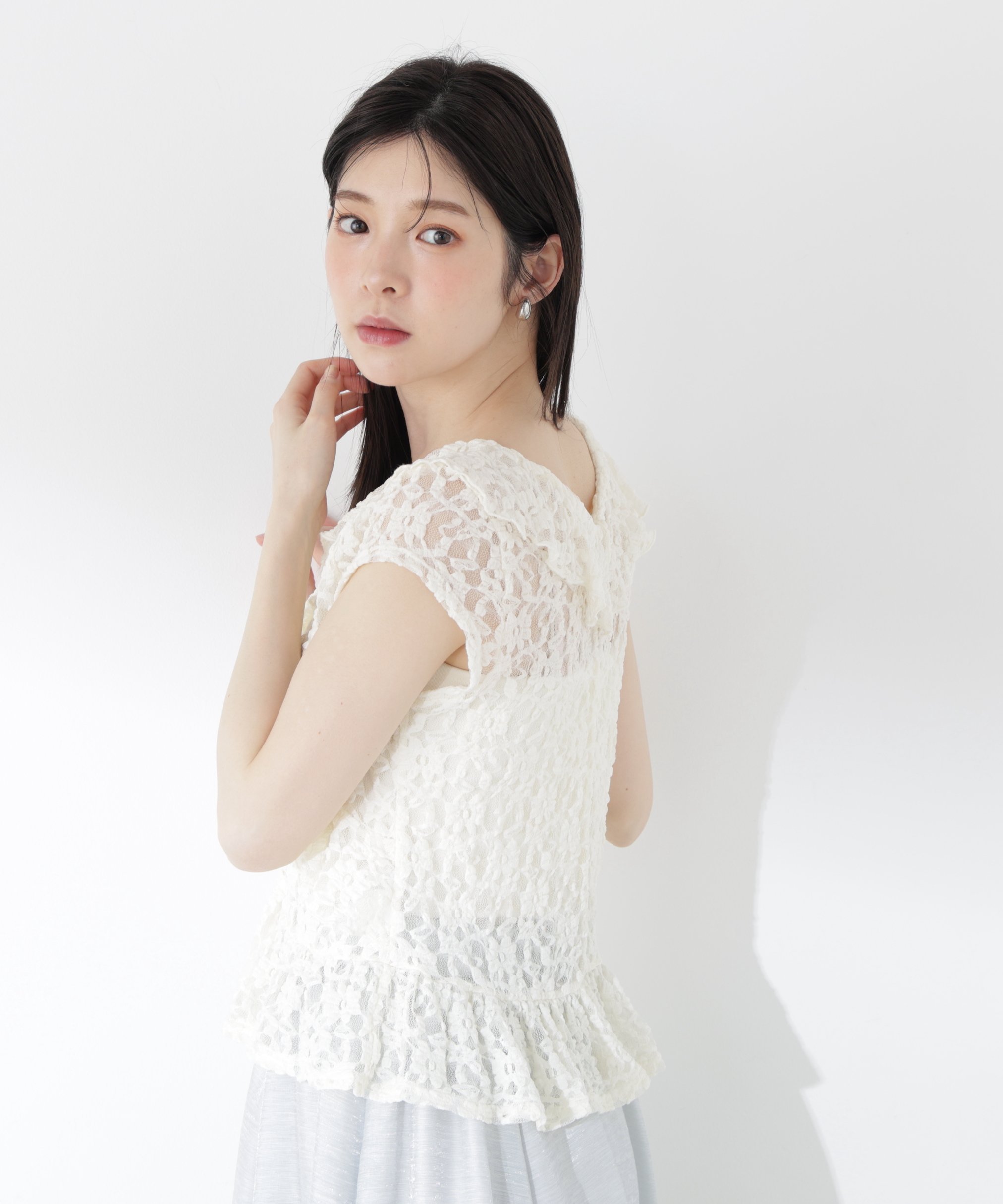 PROPORTION BODY DRESSING ラッフルカットレーストップス プロポーションボディドレッシング トップス カットソー・Tシャツ ベージュ ブラック