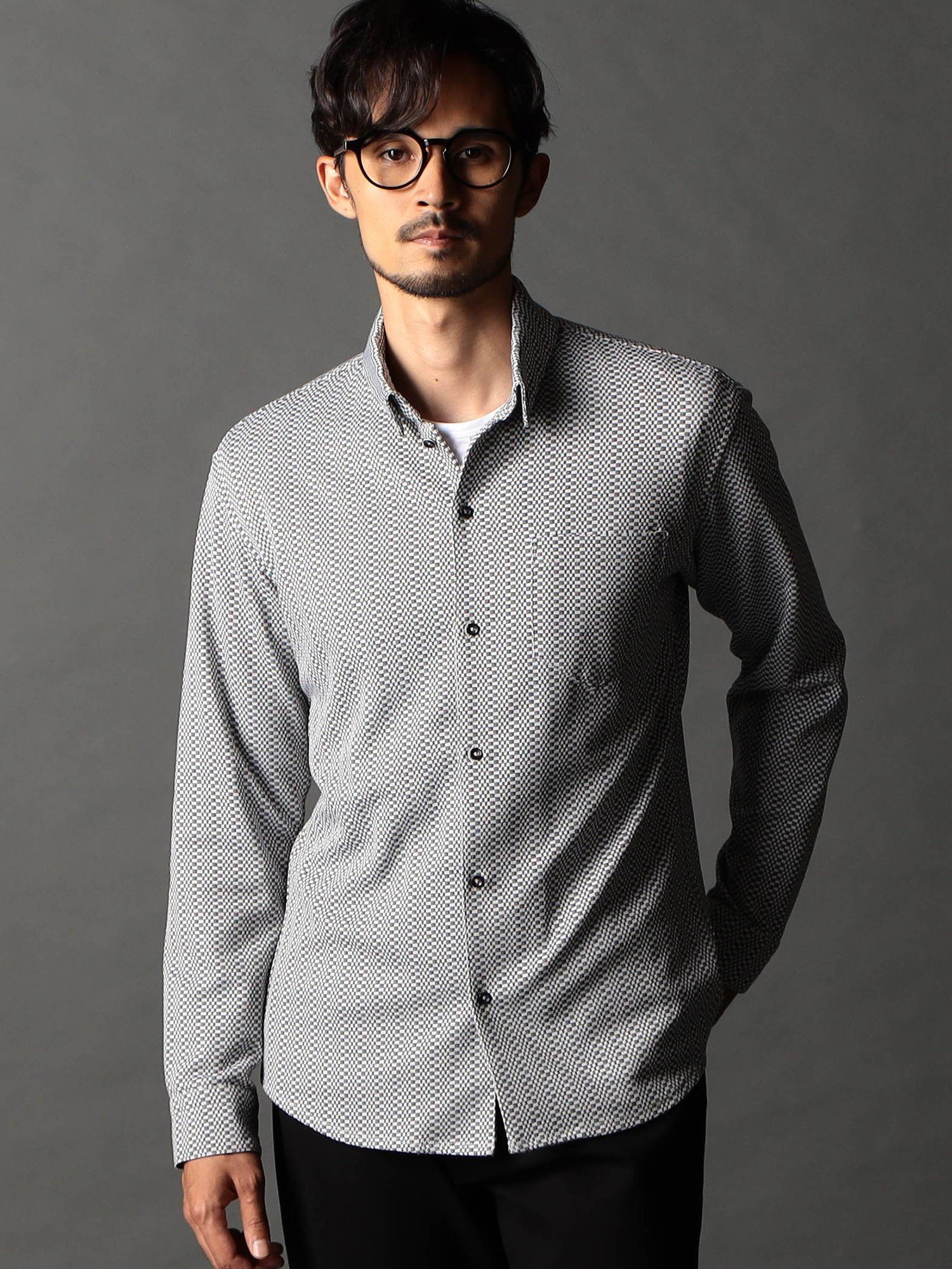 NICOLE CLUB FOR MEN ジオメトリックスタンドボタンダウンシャツ ニコル トップス シャツ・ブラウス ワインレッド ネイビー ブラック ホワイト