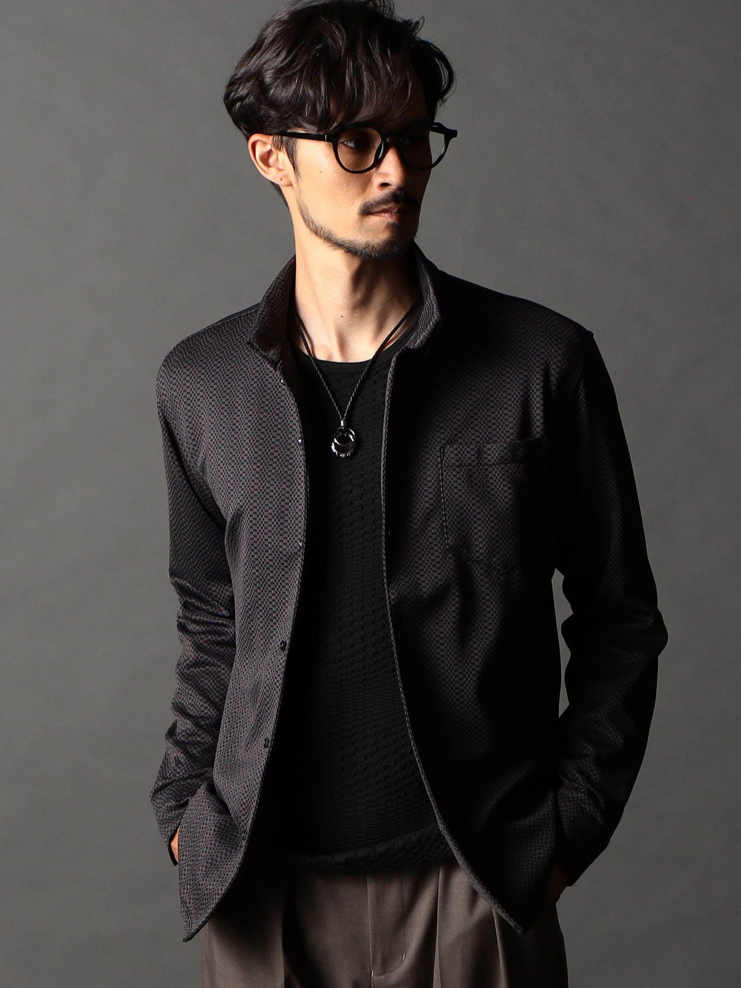 NICOLE CLUB FOR MEN ジオメトリックスタンドボタンダウンシャツ ニコル トップス シャツ・ブラウス ワインレッド ネイビー ブラック ホワイト