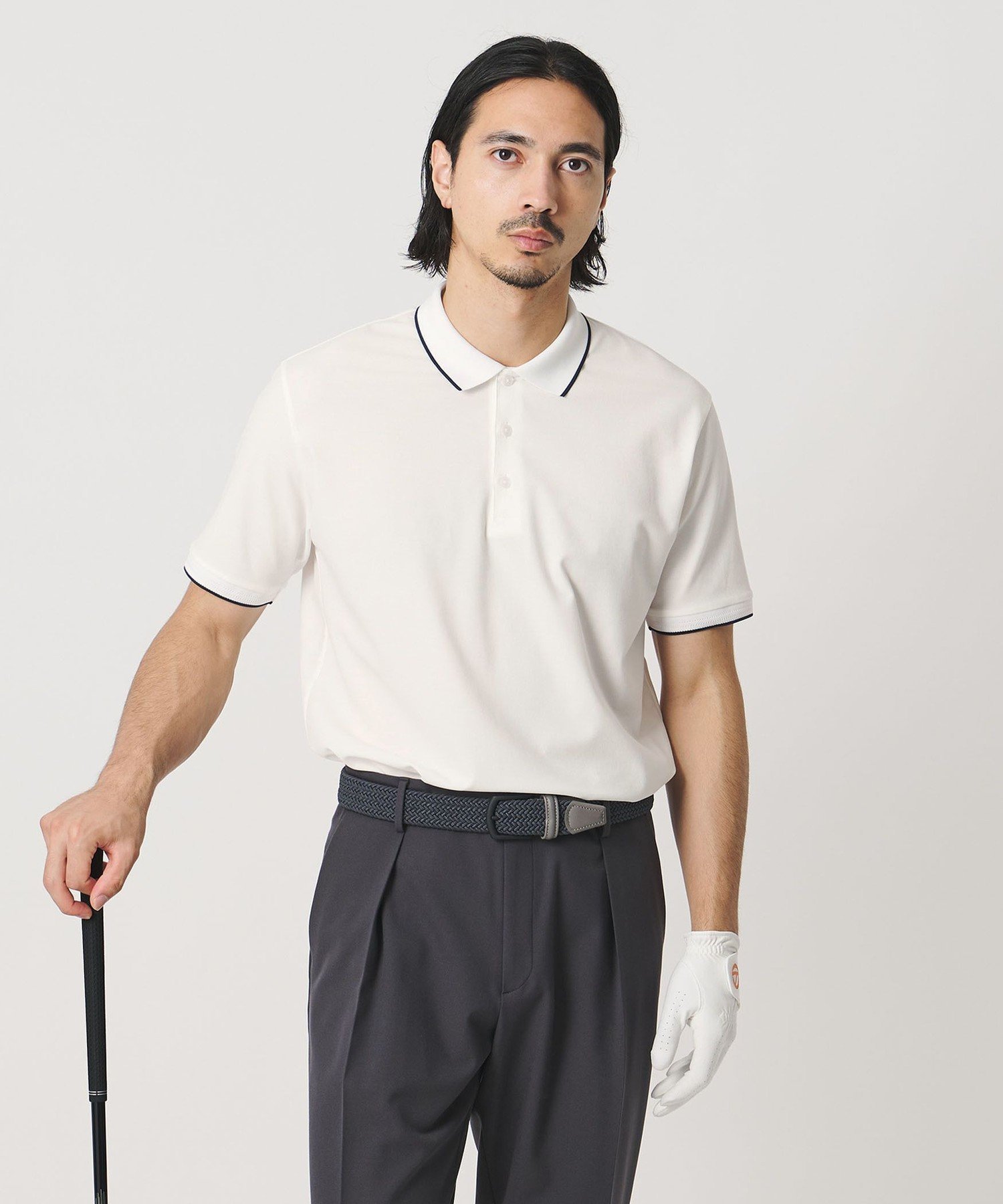 UNITED ARROWS GOLF カノコ ライン ポロシャツ ヨコストレッチ ユナイテッドアローズ トップス ポロシャツ ホワイト ネイビー【送料無料】