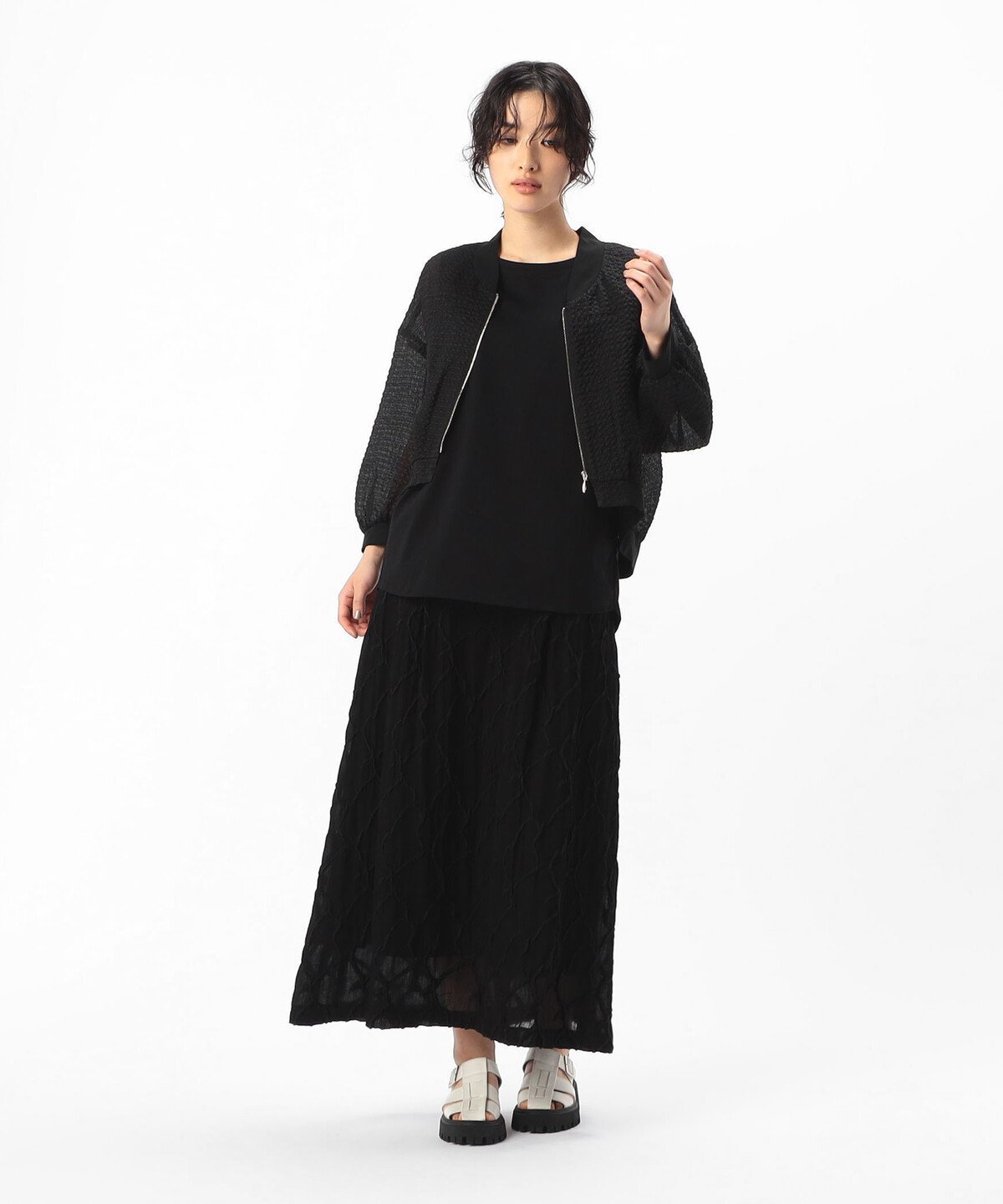 【SALE／60%OFF】Gabardine K.T ダイヤ柄ジャカード セミフレアスカート コムサ スカート その他のスカート ホワイト ブラック【送料無料】