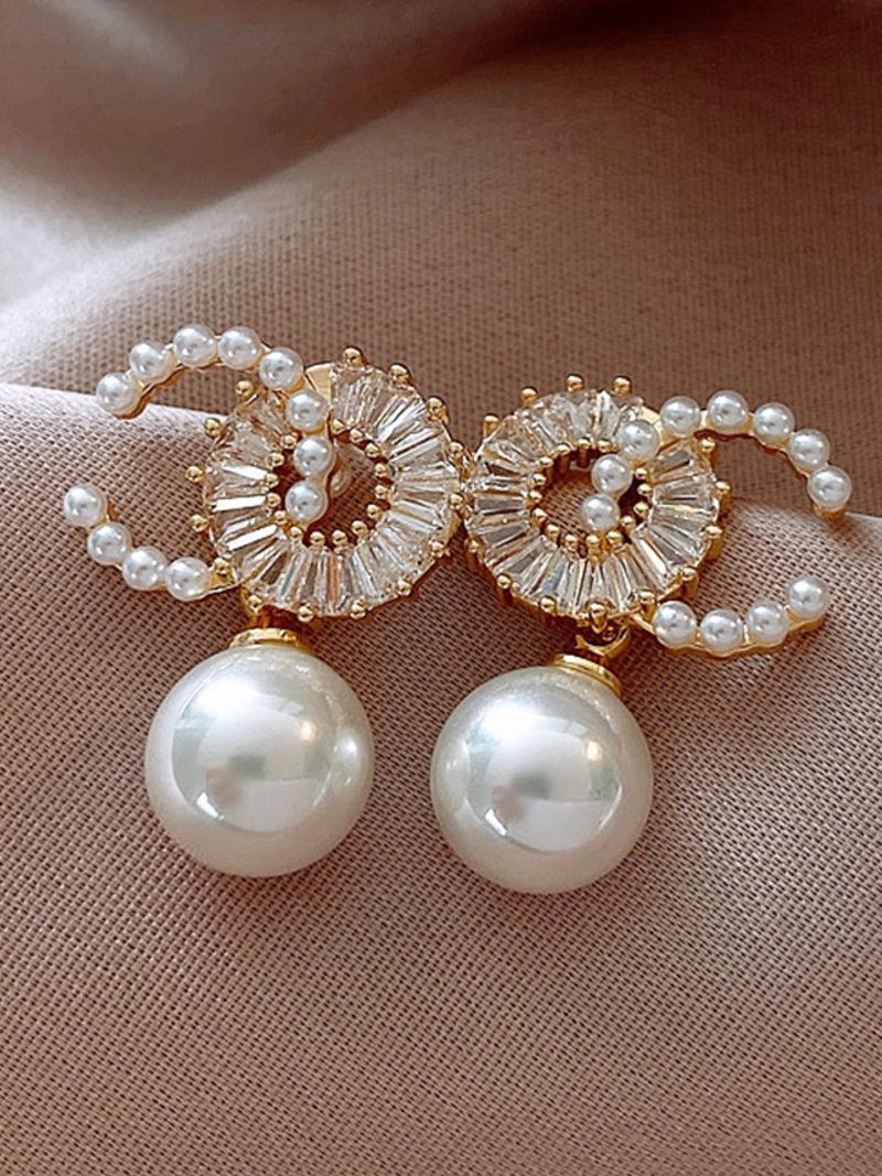 クロスモチーフジルコン&大粒パールピアス スレンダー アクセサリー・腕時計 ピアス ゴールド
