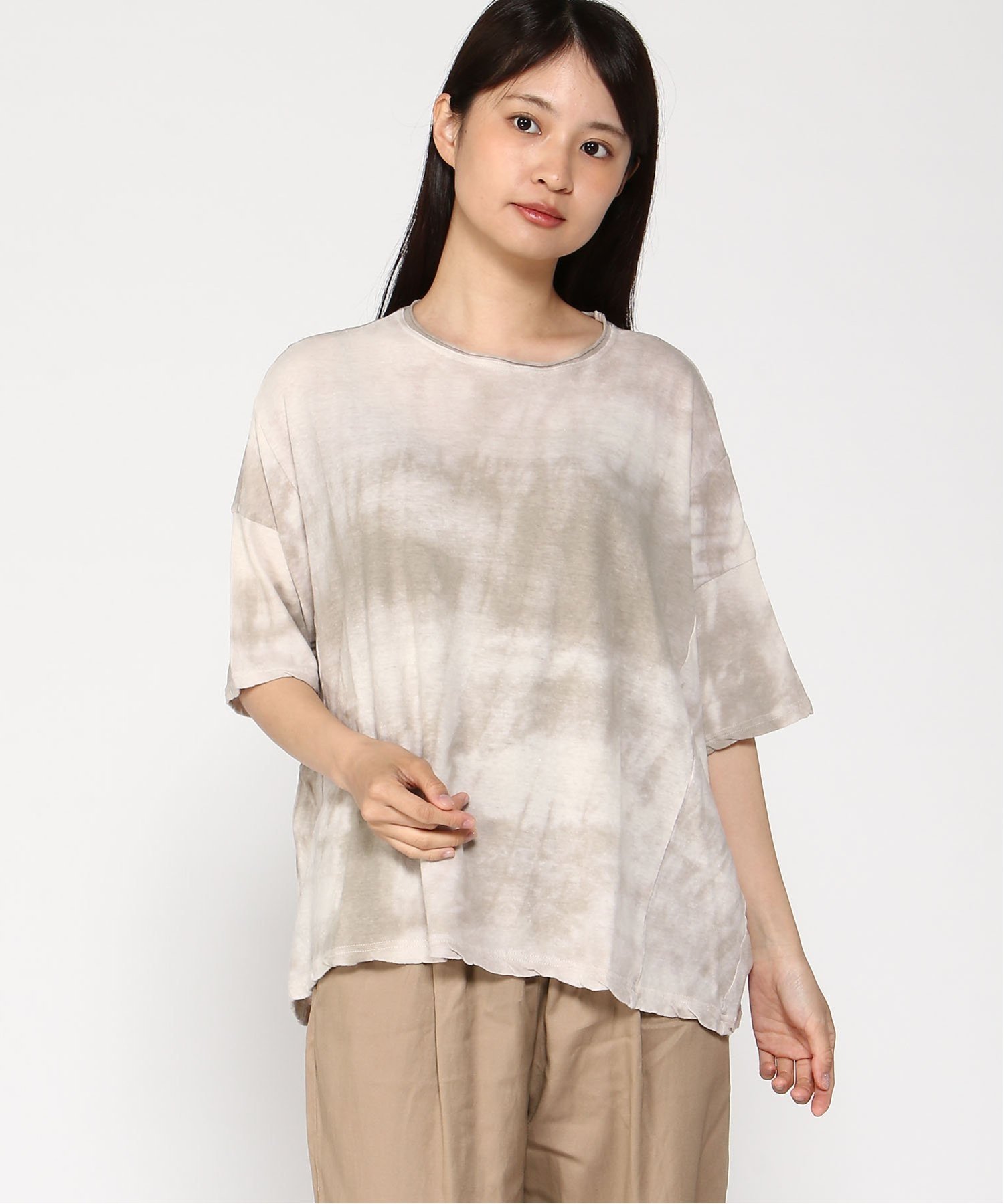 pas de calais pas de calais 綿麻天竺ムラ段染め ワイドプルオーバー パドカレ トップス カットソー・Tシャツ ベージュ ネイビー