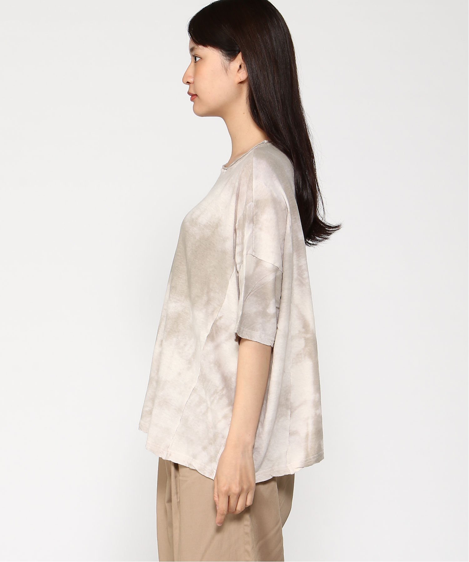 pas de calais pas de calais 綿麻天竺ムラ段染め ワイドプルオーバー パドカレ トップス カットソー・Tシャツ ベージュ ネイビー