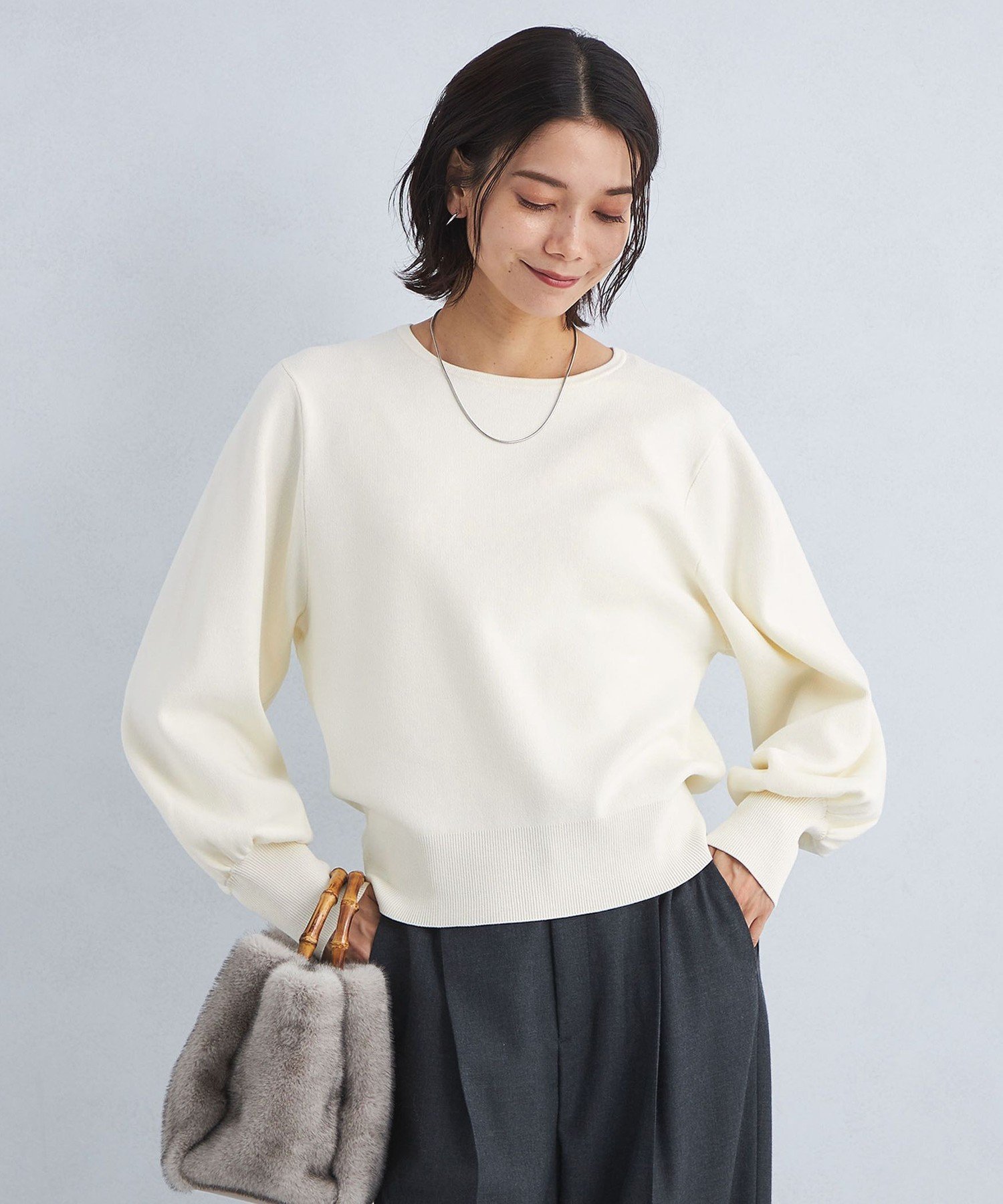 【SALE／40%OFF】UNITED ARROWS green label relaxing フォルム ロングスリーブ ニット プルオーバー -ウォッシャブル- ユナイテッドアローズ アウトレット トップス ニット グレー ネイビー ホワイト【送料無料】のサムネイル