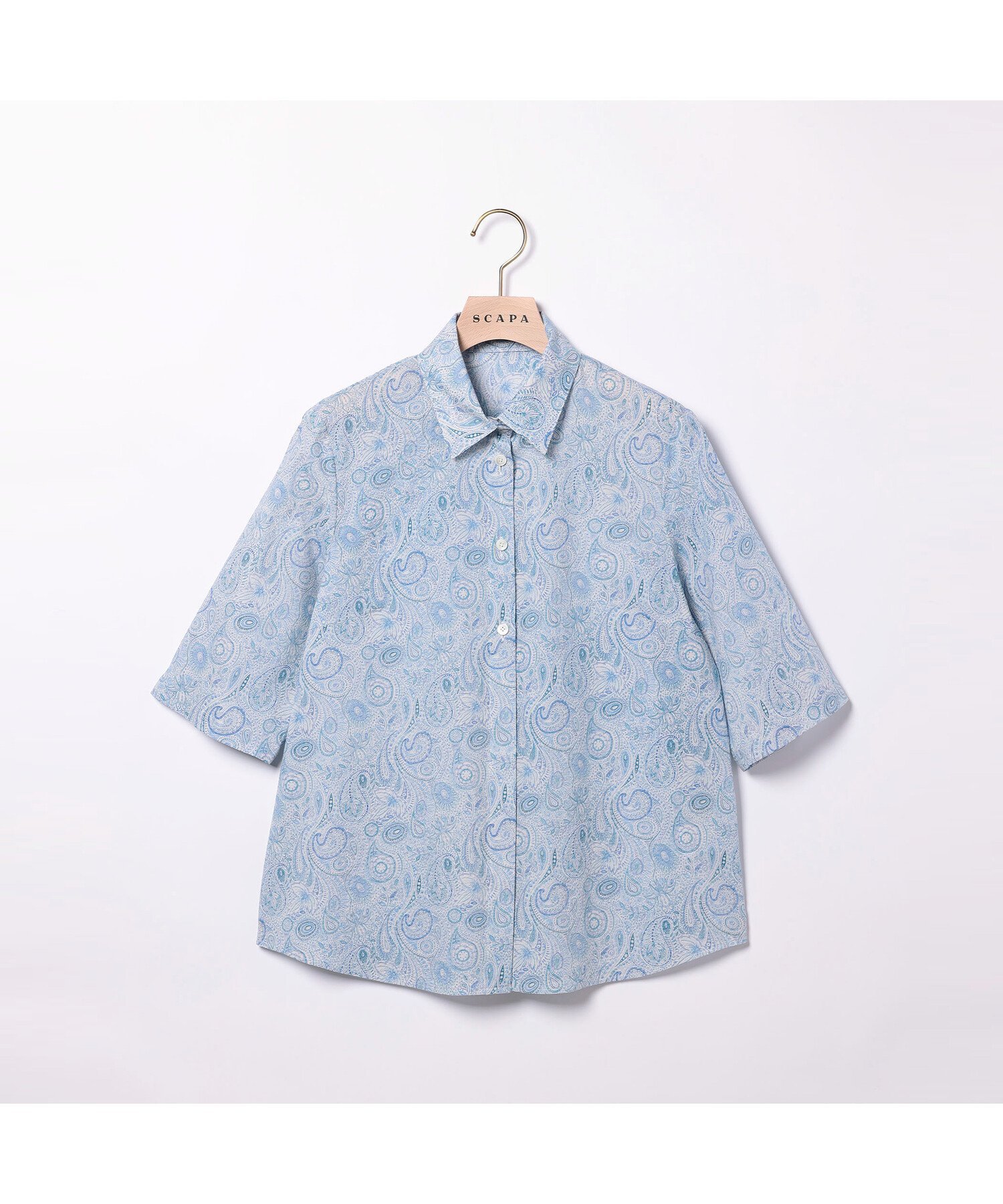 【SALE／40%OFF】SCAPA Liberty Printウェーブシャツ衿ラウス スキャパ トップス シャツ・ブラウス ブルー イエロー グリーン【送料無料】