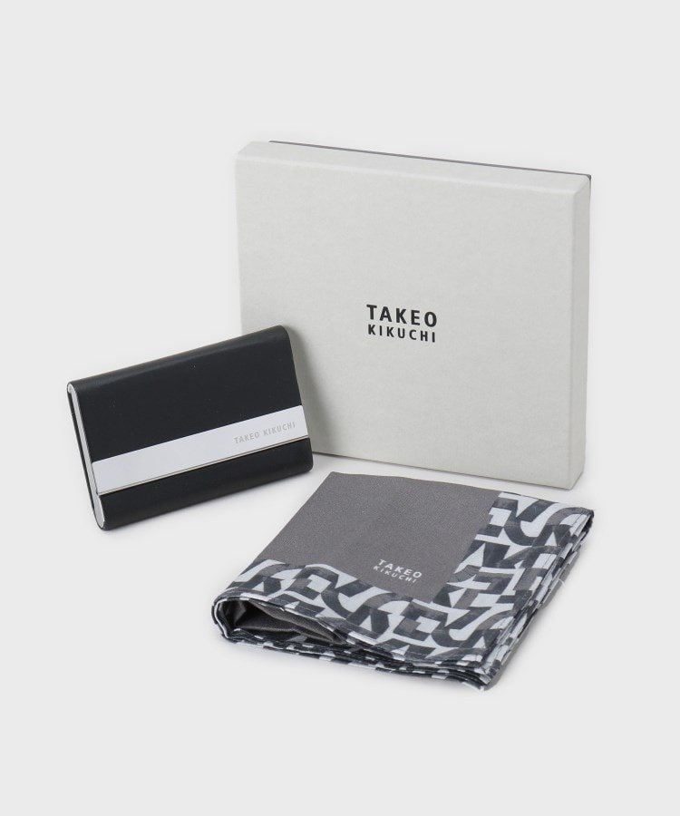 TAKEO KIKUCHI ハンカチ名刺入れセット タケオキクチ アクセサリー・腕時計 その他のアクセサリー・腕時計 ネイビー ブラウン【送料無料】