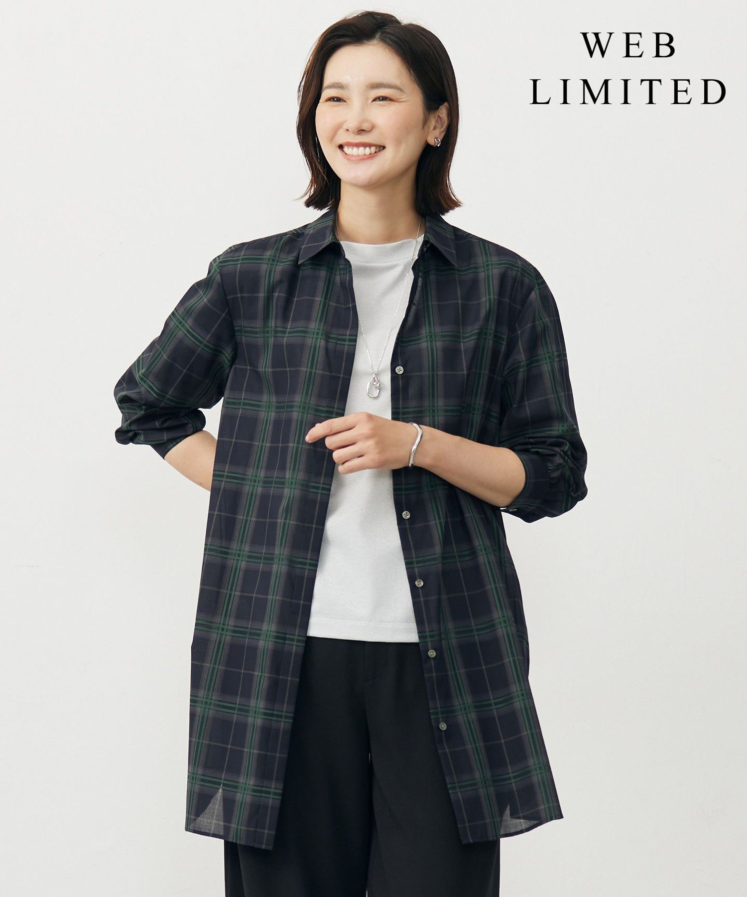J.PRESS 【WEB限定カラーあり・洗える】SOFT SHEER チェック ロング シャツ ジェイプレス トップス シャツ・ブラウス ブラウン