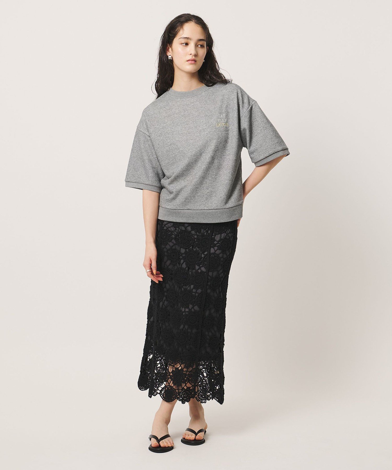 【別注】＜HANDTEX＞スウェット GRAY -3TIPS- ユナイテッドアローズ トップス カットソー・Tシャツ グレー