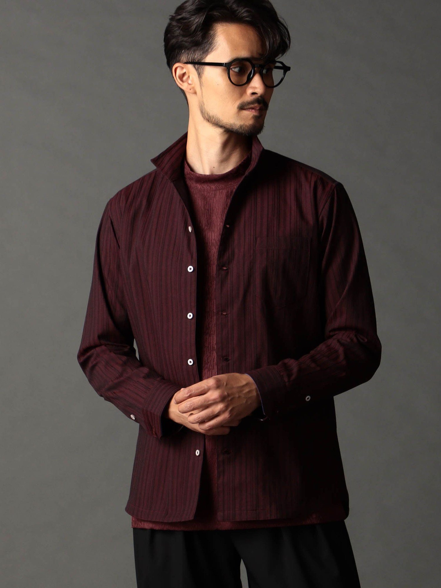 NICOLE CLUB FOR MEN リバーシブルドビー スタンドカラーシャツ ニコル トップス シャツ・ブラウス ネイビー ワインレッド グレー